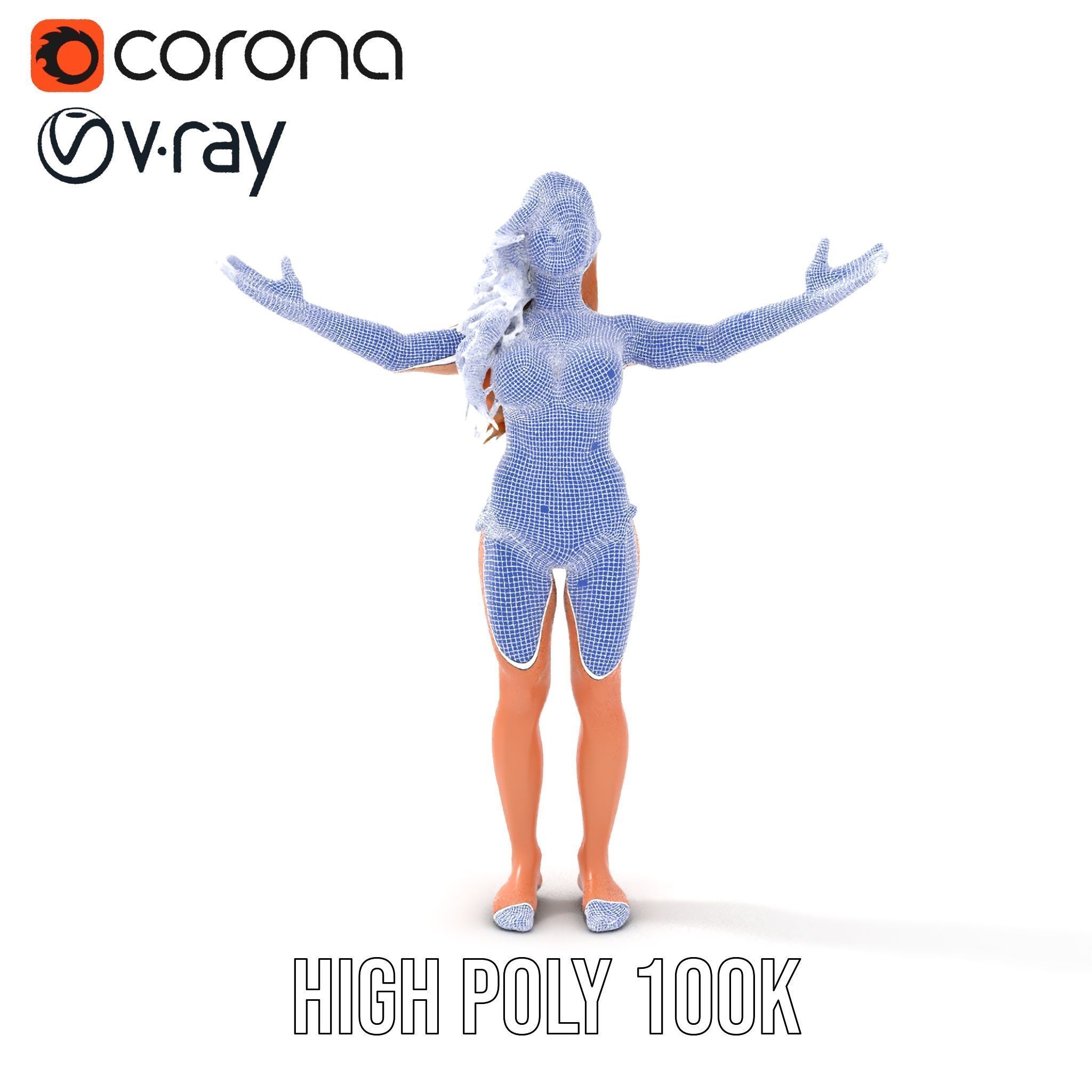 Blue Bikini Female Character Model Rigged and Animated Low-poly 3D model_35