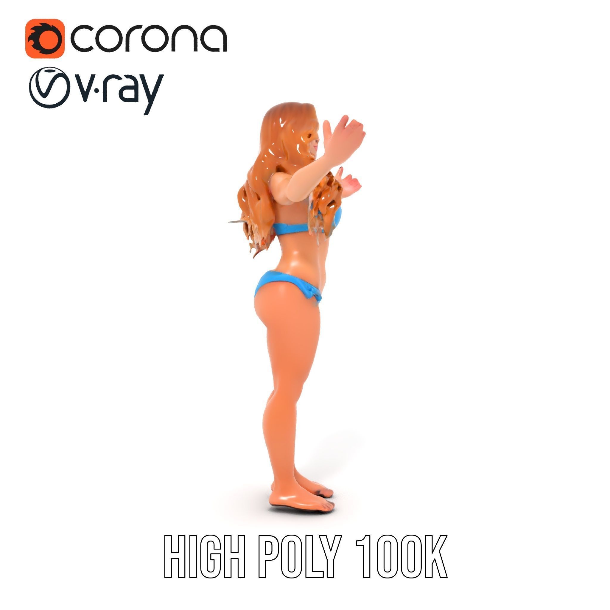 Blue Bikini Female Character Model Rigged and Animated Low-poly 3D model_14