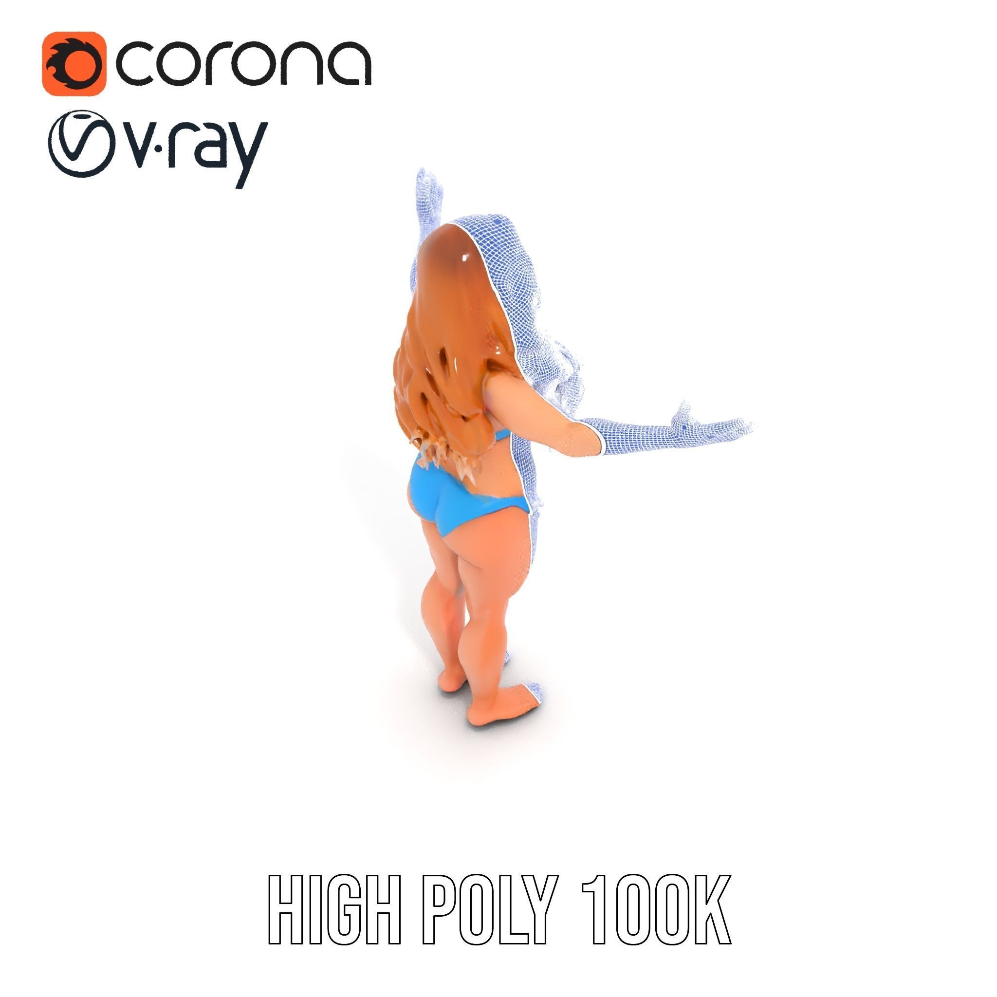 Blue Bikini Female Character Model Rigged and Animated Low-poly 3D model_33