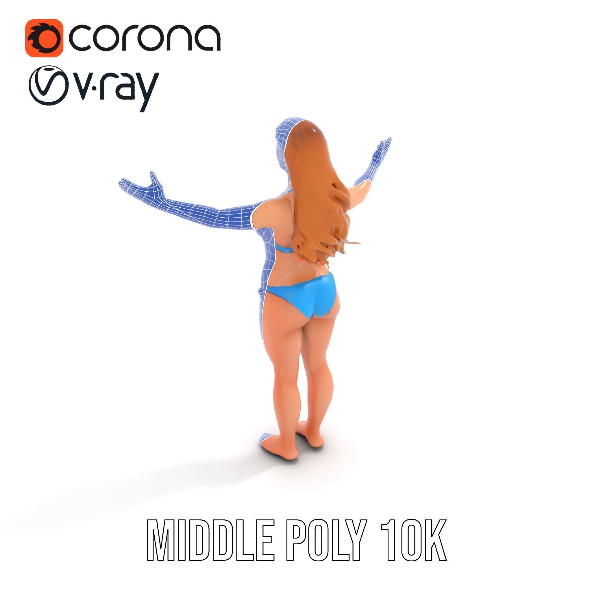 Blue Bikini Female Character Model Rigged and Animated Low-poly 3D model_23