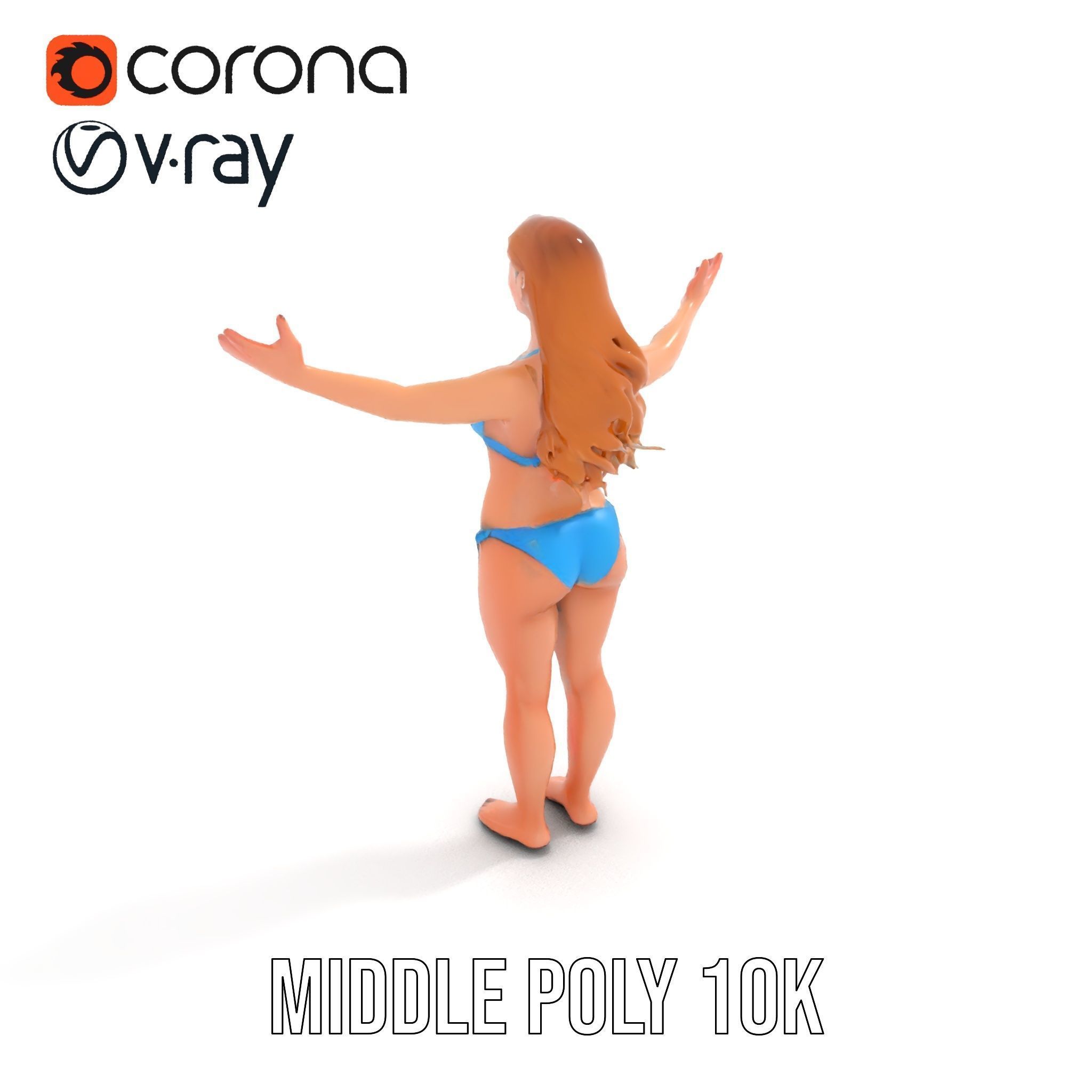 Blue Bikini Female Character Model Rigged and Animated Low-poly 3D model_6