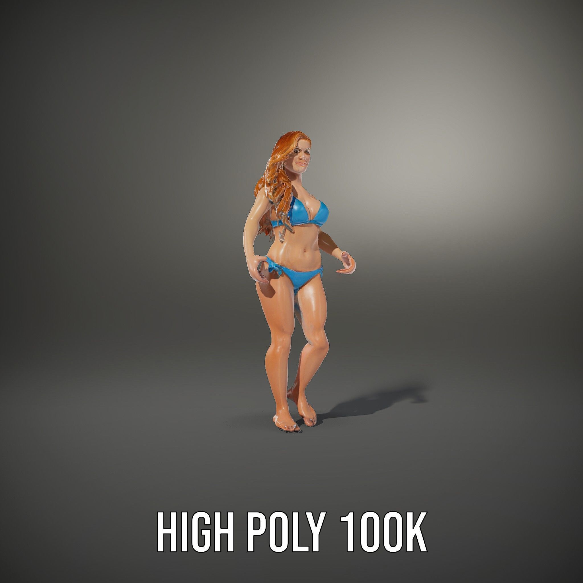 Blue Bikini Female Character Model Rigged and Animated Low-poly 3D model_28