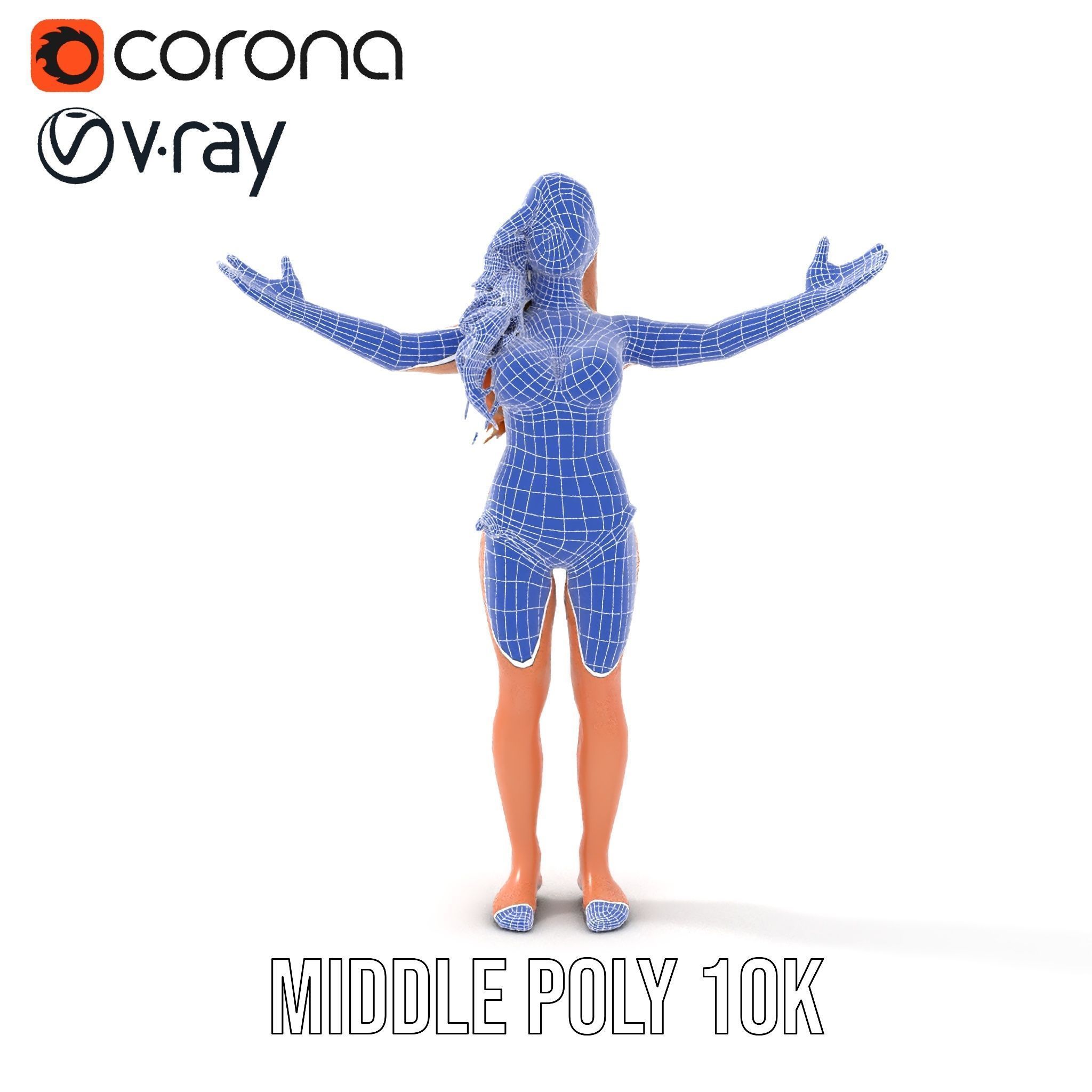 Blue Bikini Female Character Model Rigged and Animated Low-poly 3D model_26