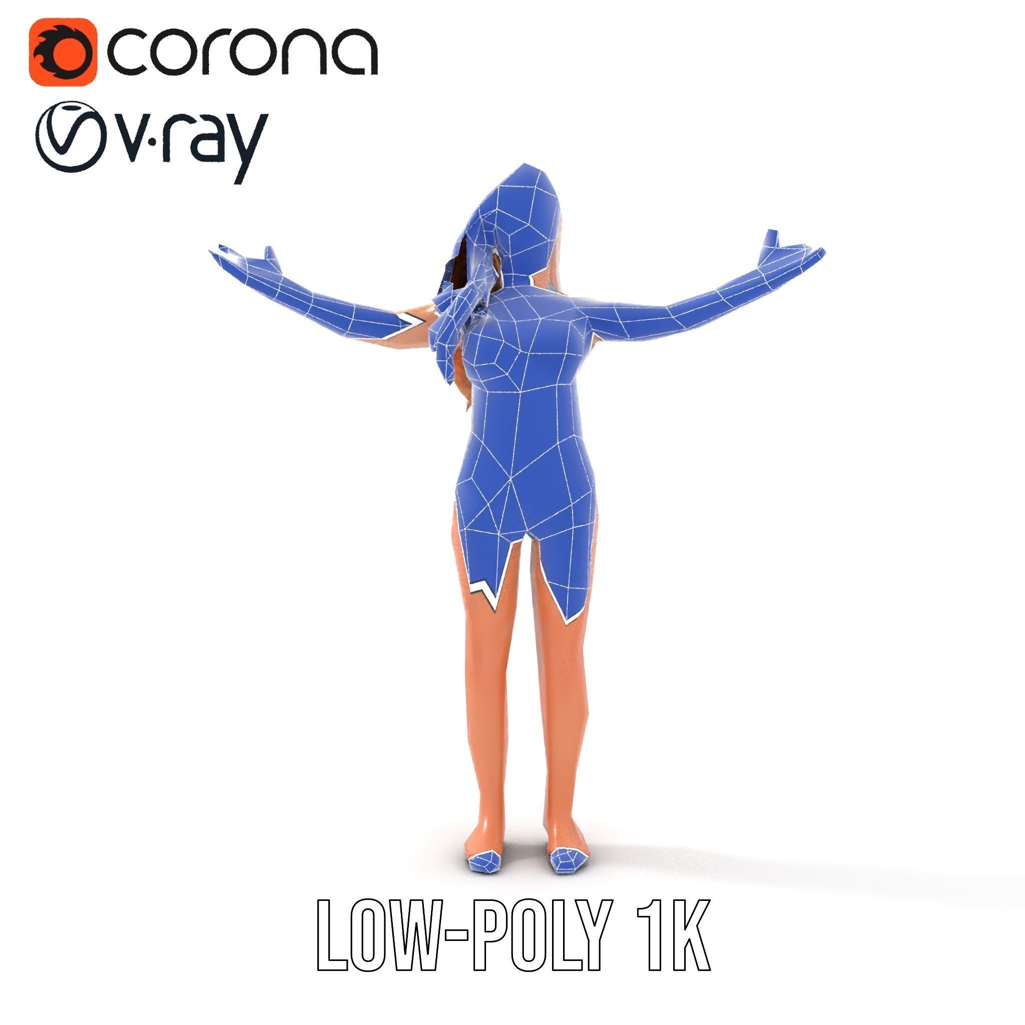 Blue Bikini Female Character Model Rigged and Animated Low-poly 3D model_24