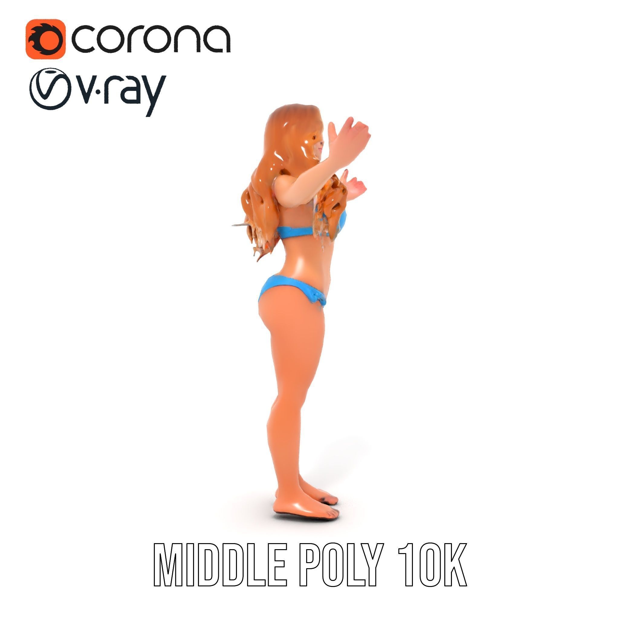 Blue Bikini Female Character Model Rigged and Animated Low-poly 3D model_29