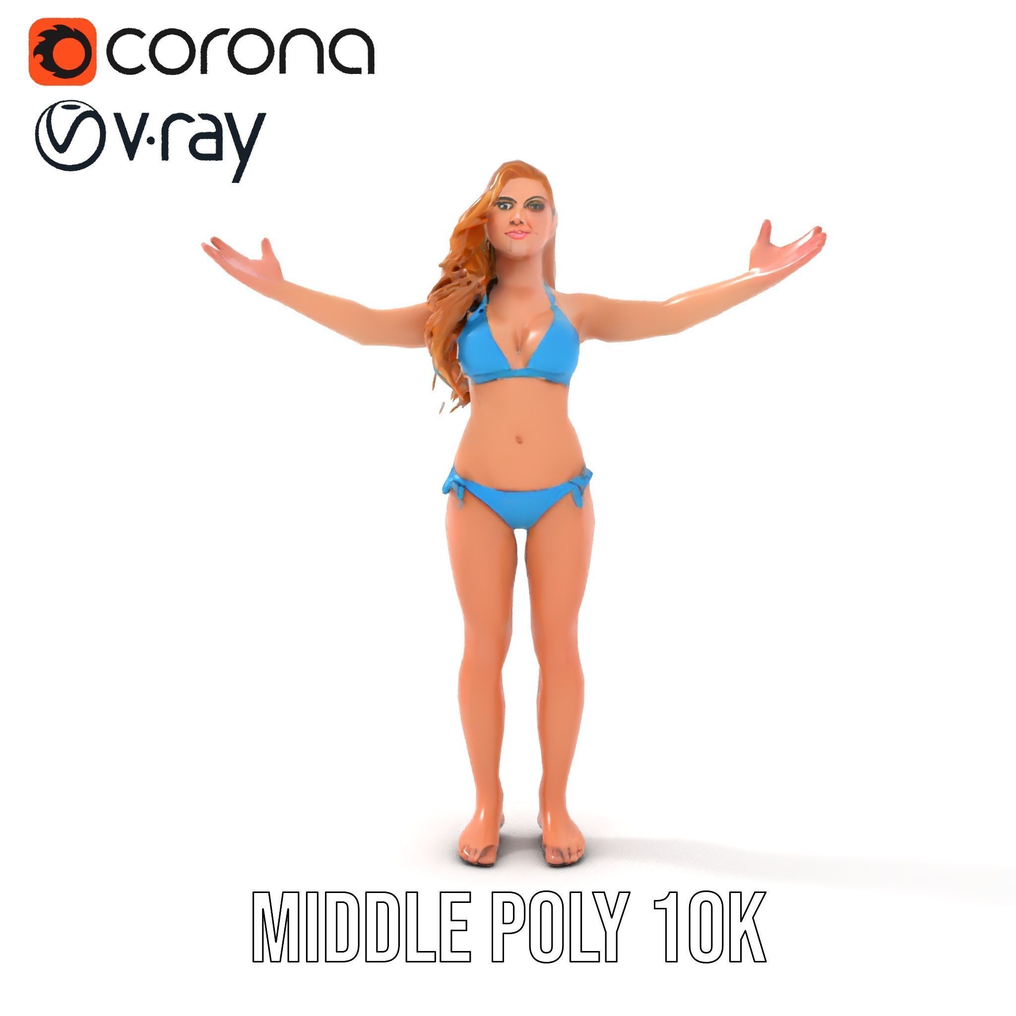 Blue Bikini Female Character Model Rigged and Animated Low-poly 3D model_5