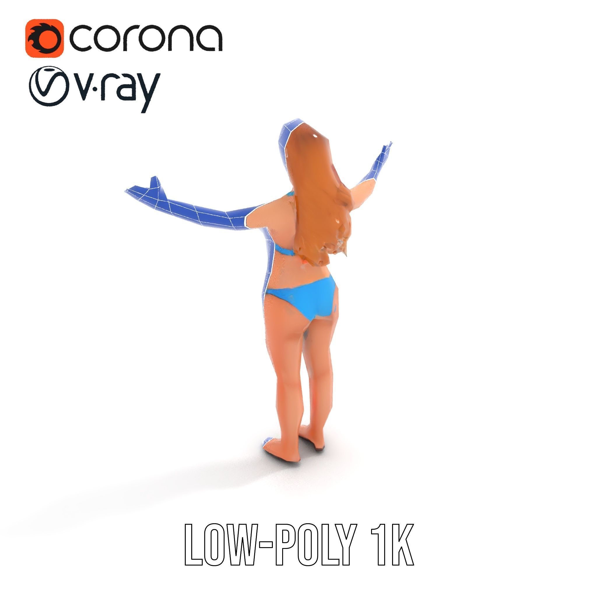 Blue Bikini Female Character Model Rigged and Animated Low-poly 3D model_22