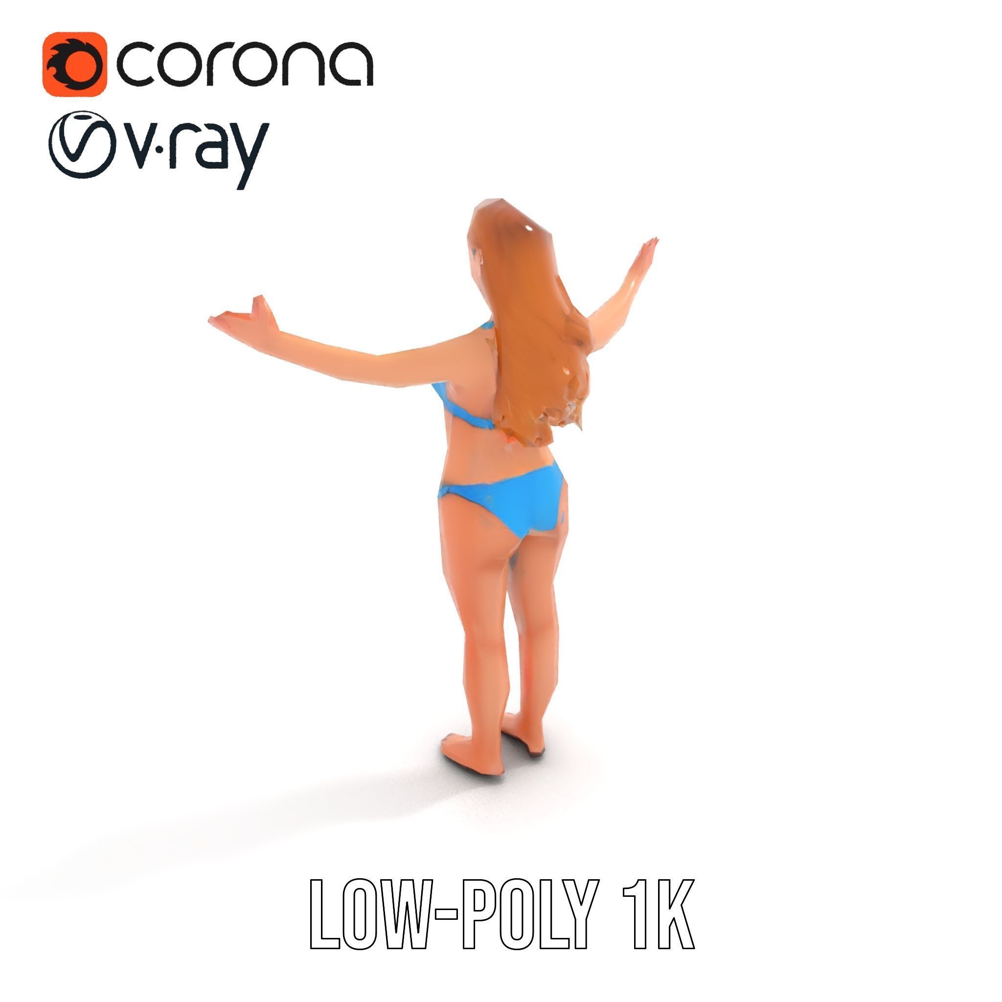 Blue Bikini Female Character Model Rigged and Animated Low-poly 3D model_8