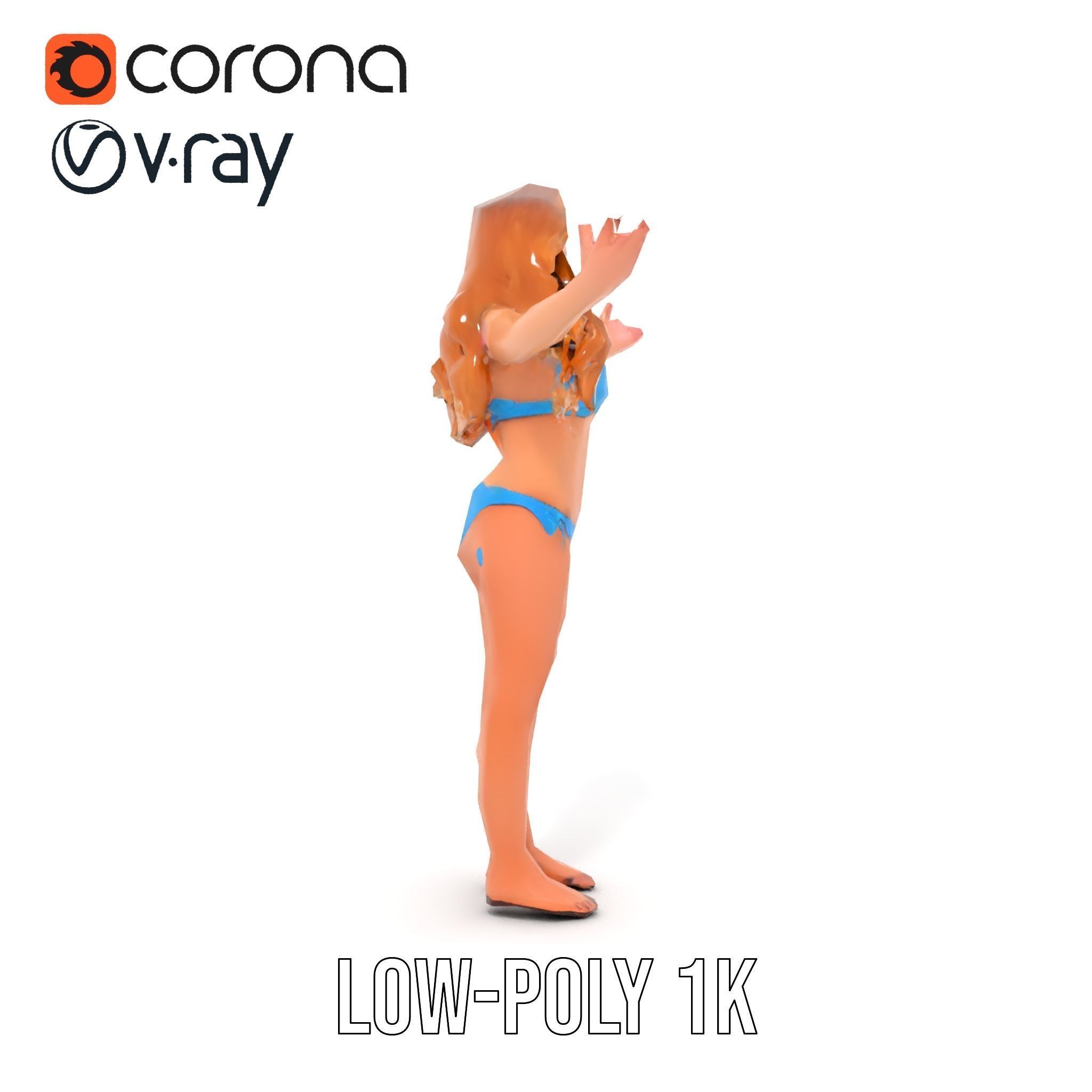 Blue Bikini Female Character Model Rigged and Animated Low-poly 3D model_13