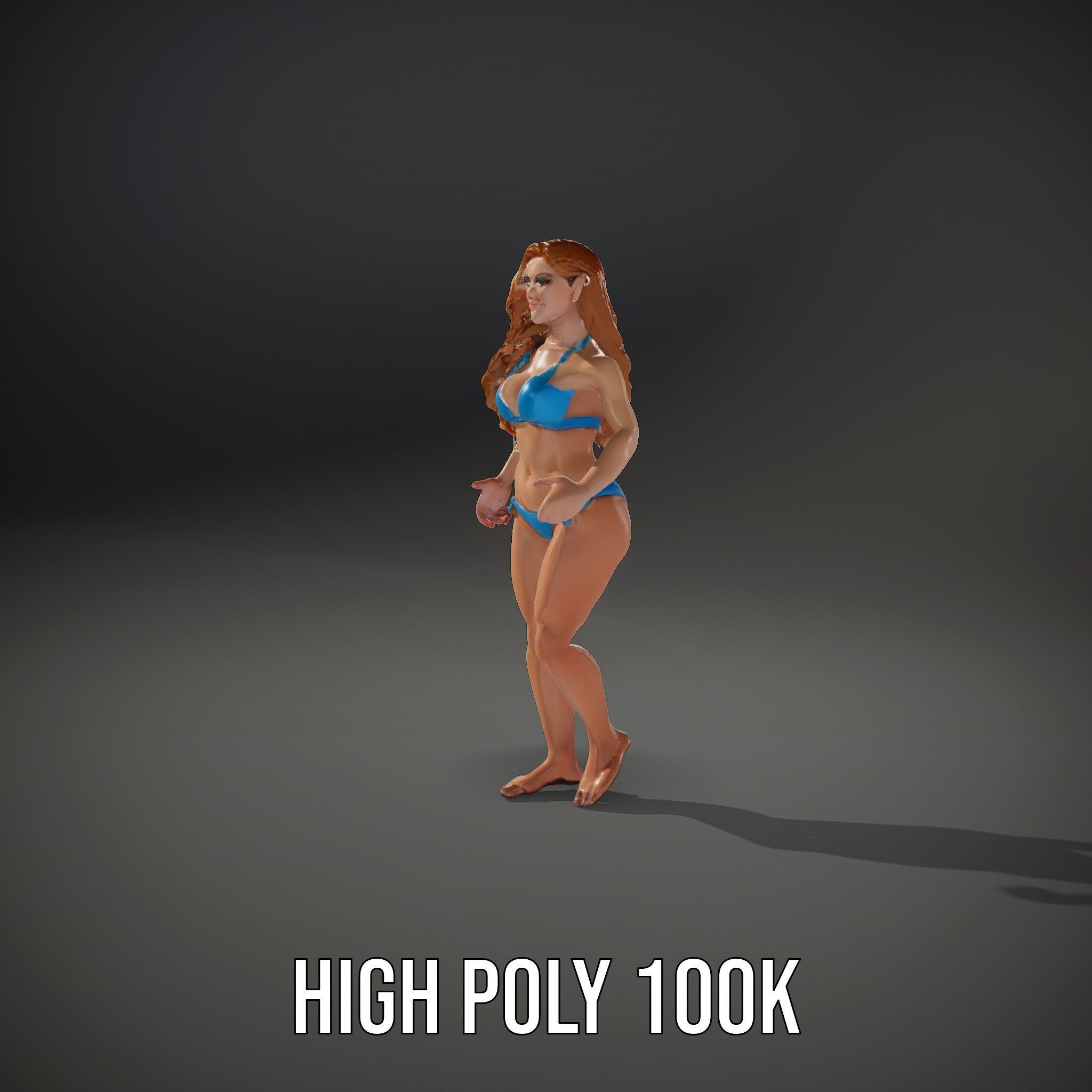 Blue Bikini Female Character Model Rigged and Animated Low-poly 3D model_25
