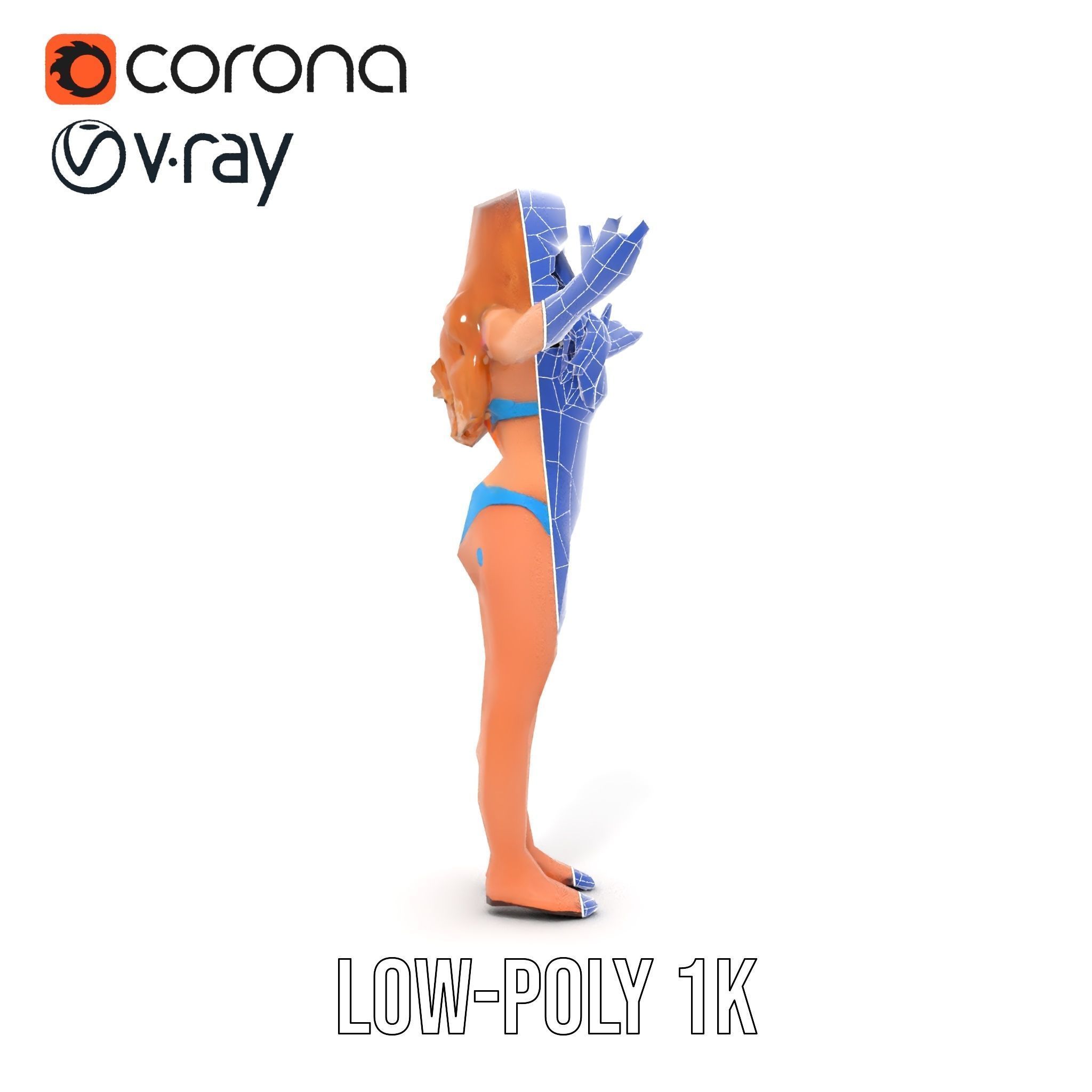 Blue Bikini Female Character Model Rigged and Animated Low-poly 3D model_16