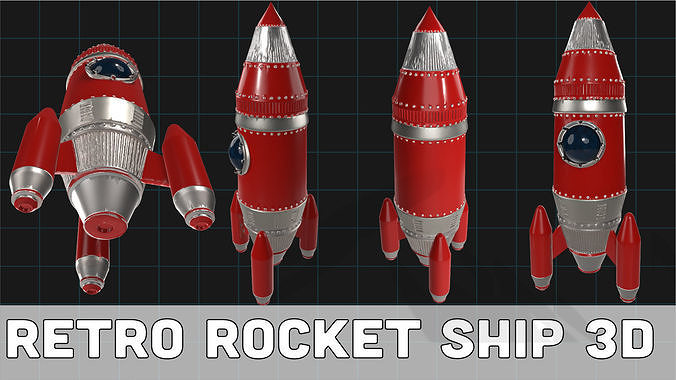 Retro Rocket Ship 3D Stylized Sci-Fi Spacecraft 3D model