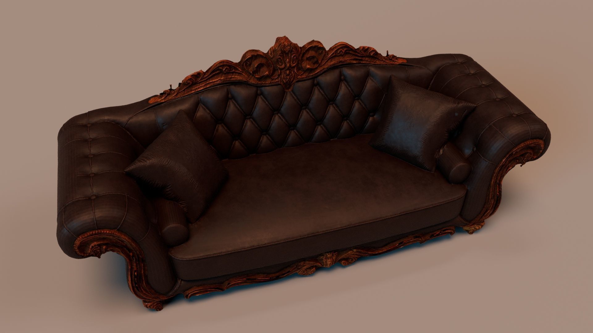 Baroque Leather Sofa  Game Ready  Archviz Asset Low-poly 3D model_2