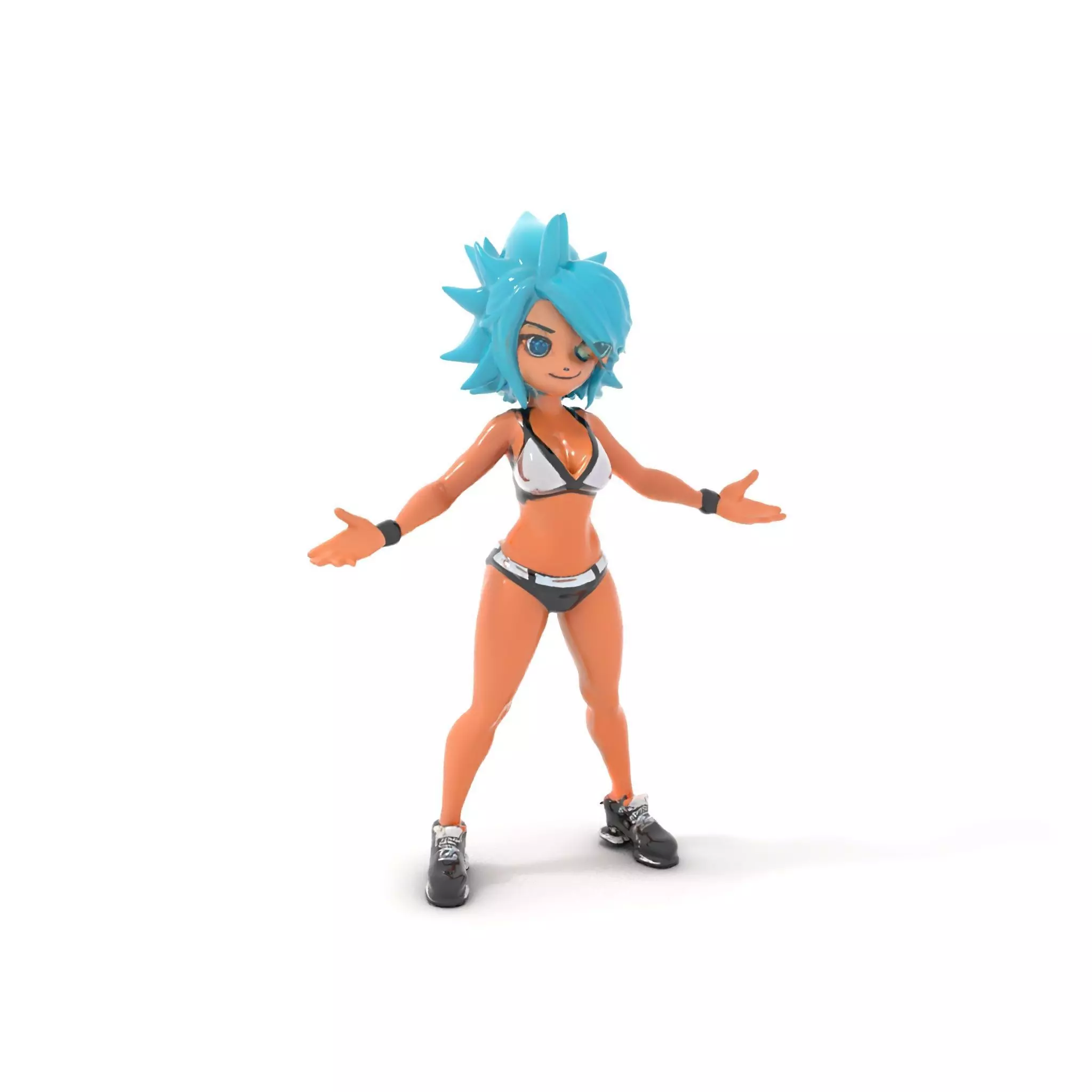 AquaHaired Anime Beach Athlete Model Rigged and Animated Low-poly 3D model