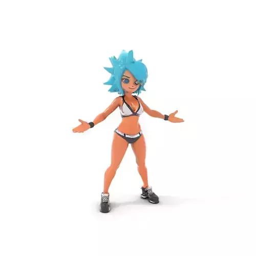 AquaHaired Anime Beach Athlete Model Rigged and Animated Low-poly 3D model