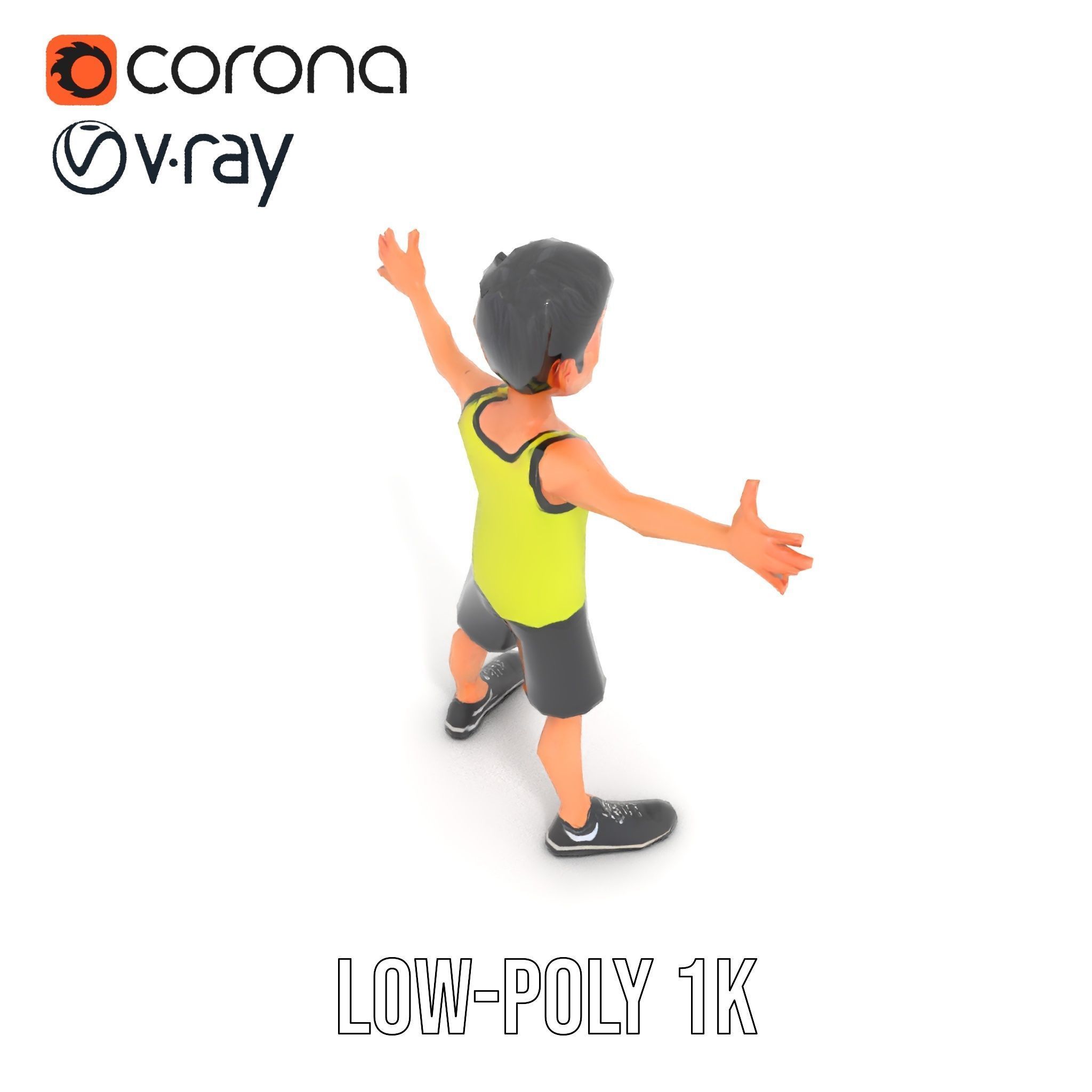 Sporty Boy D Character Model Rigged and Animated Low-poly 3D model_27