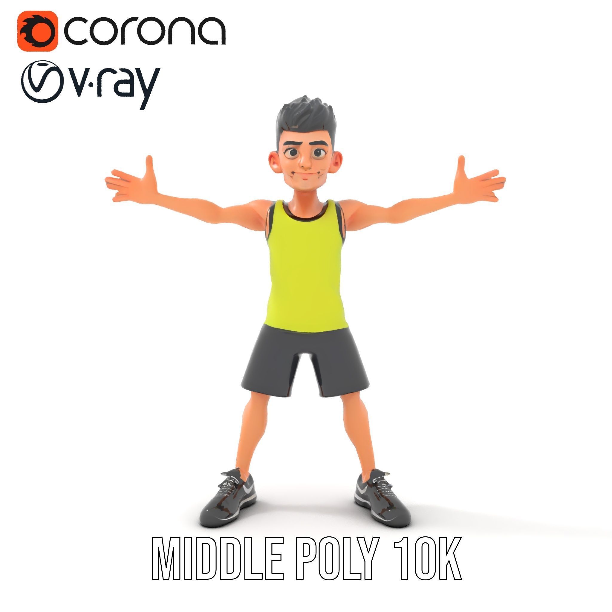 Sporty Boy D Character Model Rigged and Animated Low-poly 3D model_23