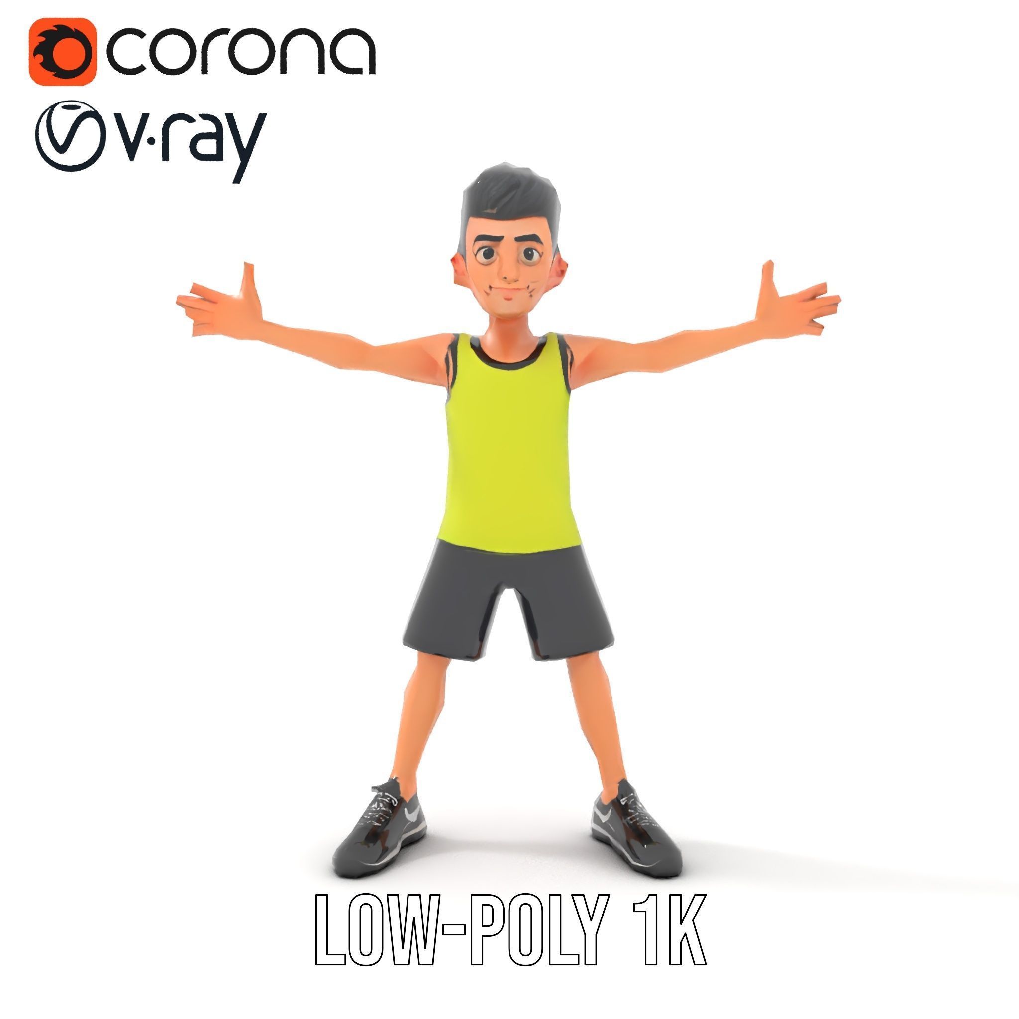 Sporty Boy D Character Model Rigged and Animated Low-poly 3D model_22
