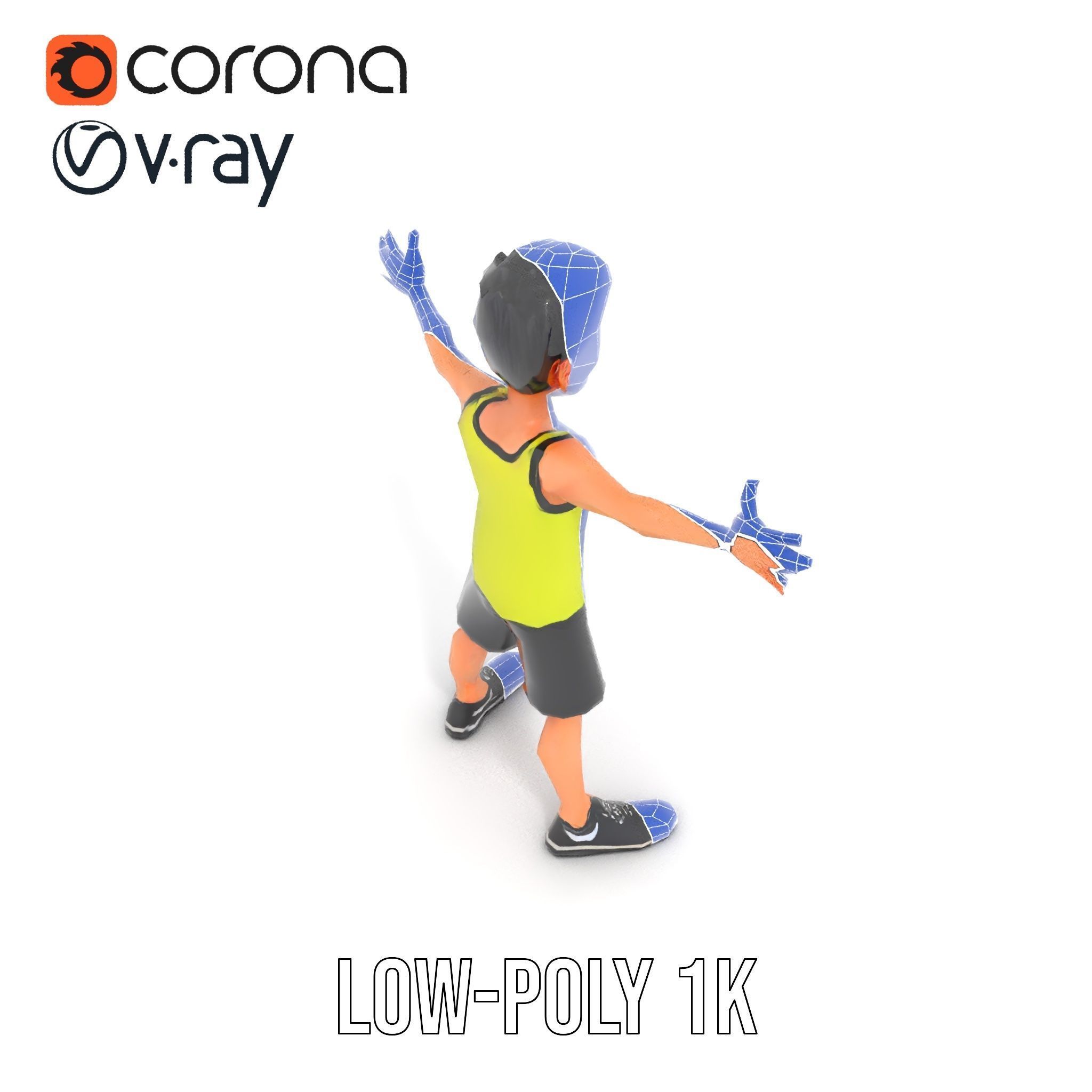 Sporty Boy D Character Model Rigged and Animated Low-poly 3D model_30