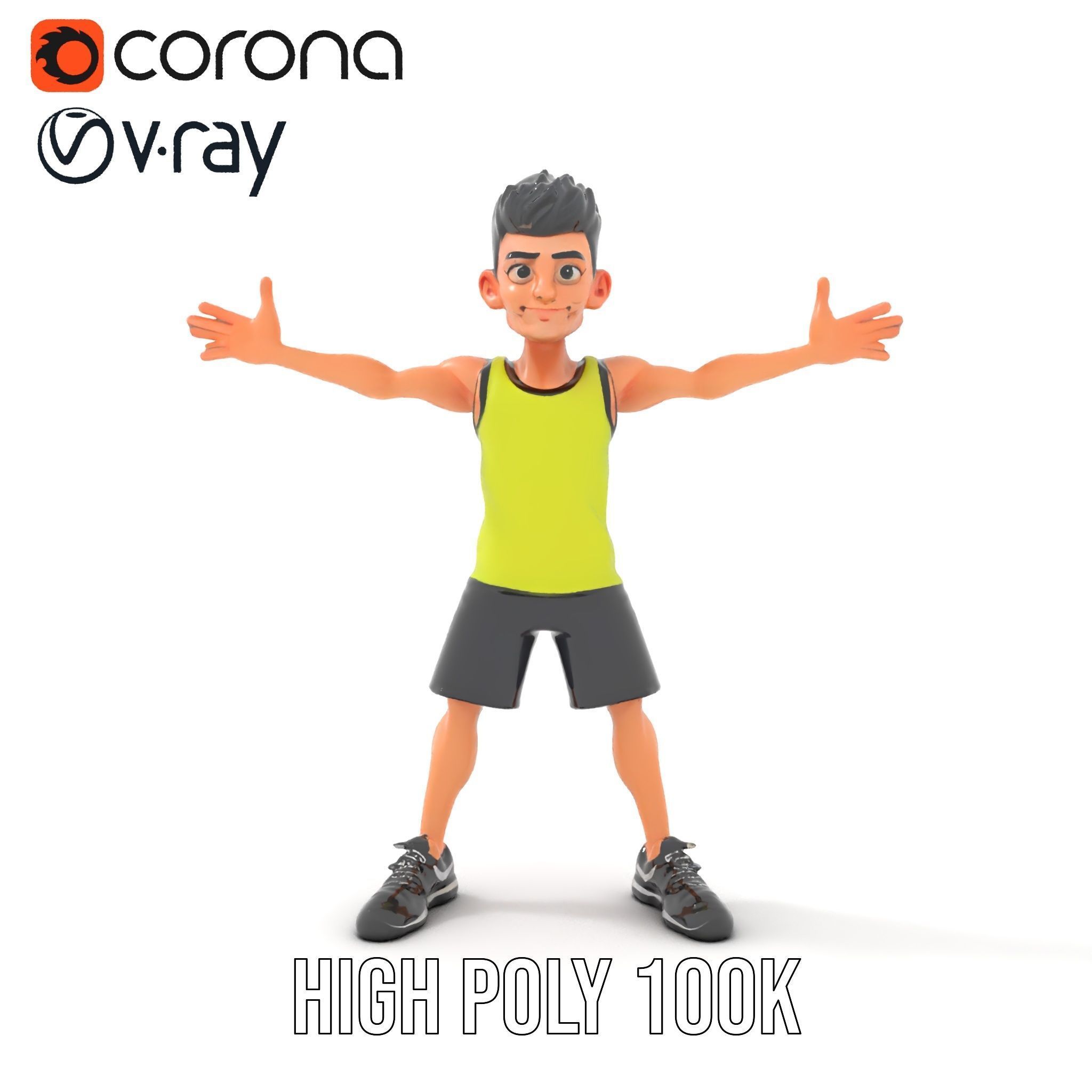Sporty Boy D Character Model Rigged and Animated Low-poly 3D model_25