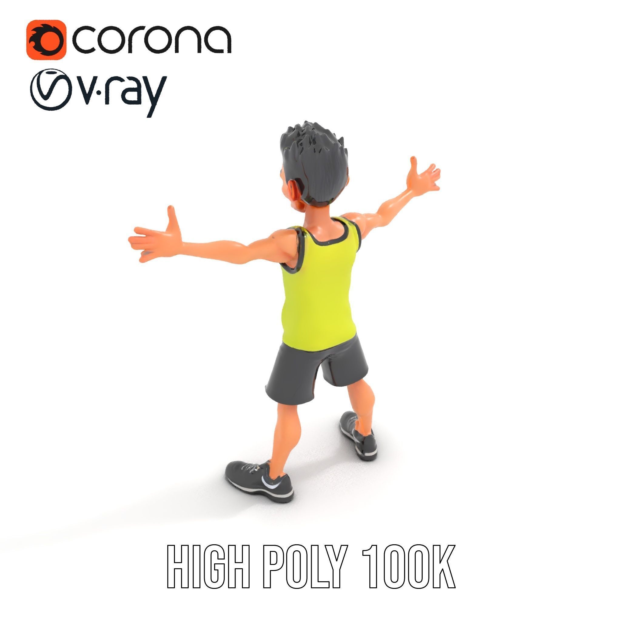 Sporty Boy D Character Model Rigged and Animated Low-poly 3D model_9