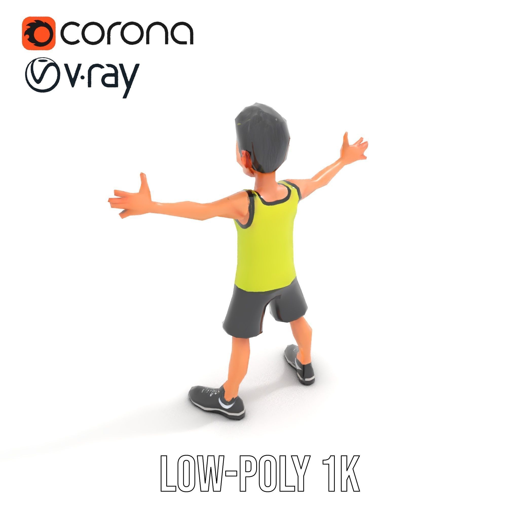 Sporty Boy D Character Model Rigged and Animated Low-poly 3D model_8