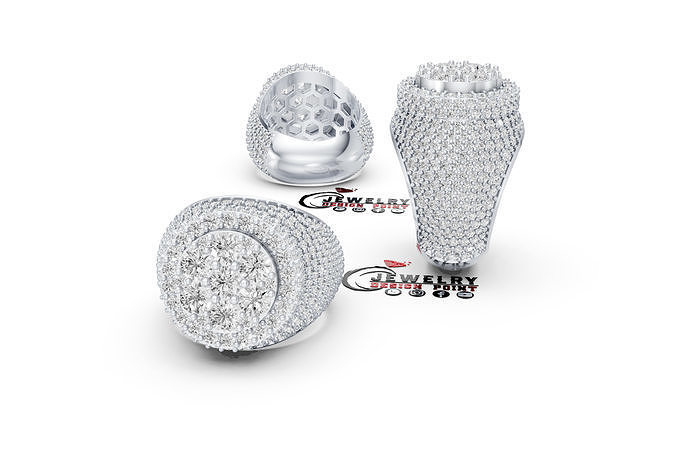 Custom Simulated Diamond Round Cut Hip Hop Men Pinky Ring 3D print model