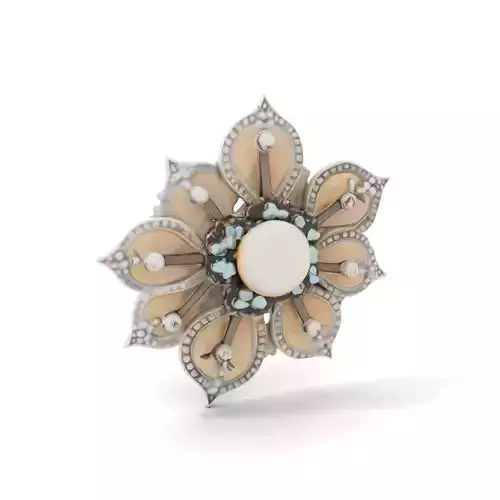 Elegant Flower Brooch D Model Pack with Gemstones and Pearl