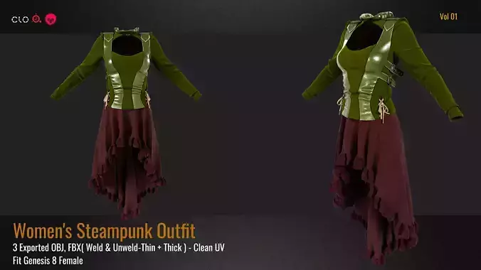 Women Steamounk Outfit VOL 01- ZPRJ File-OBJ-FBX-4K Textures-PBR