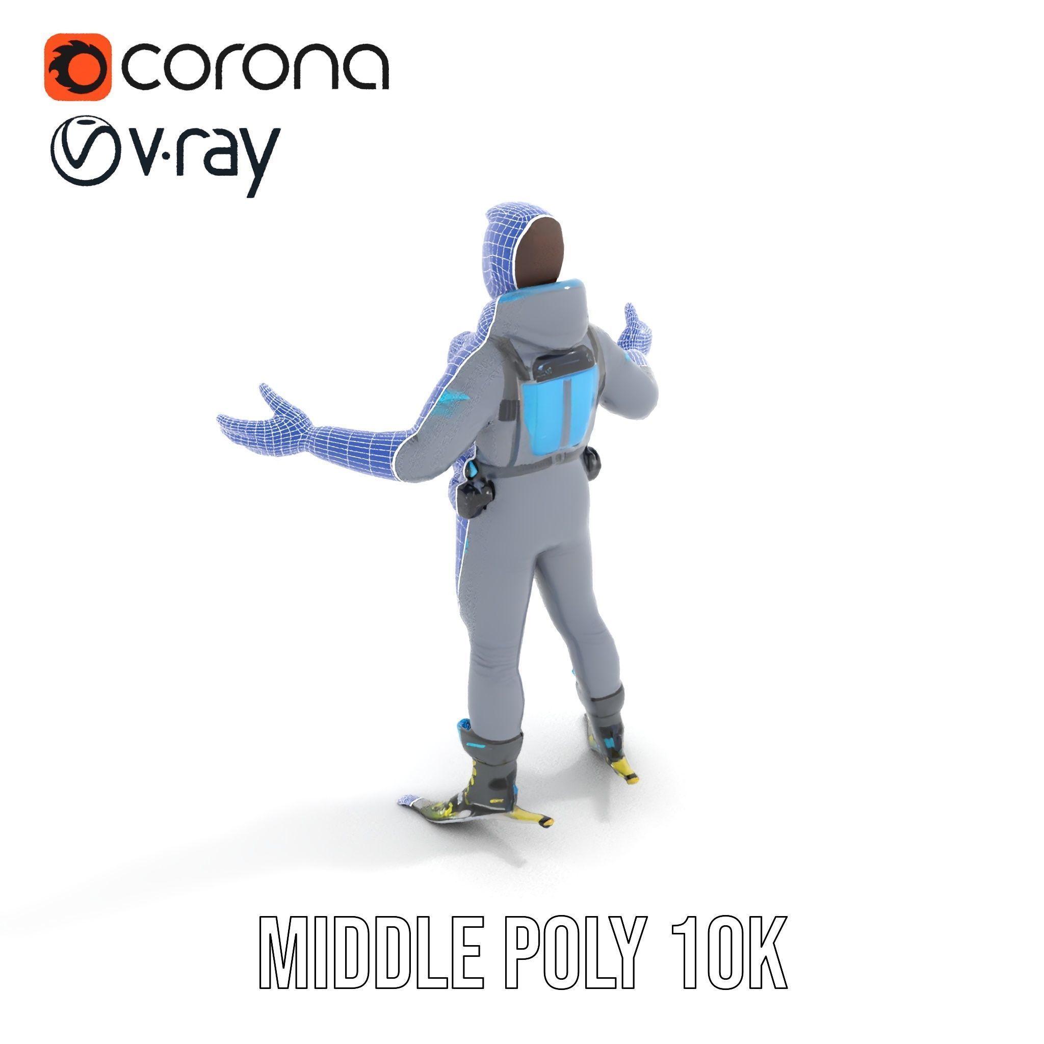 Skiing Adventurer Rigged and Animated D Character Model Low-poly 3D model_35