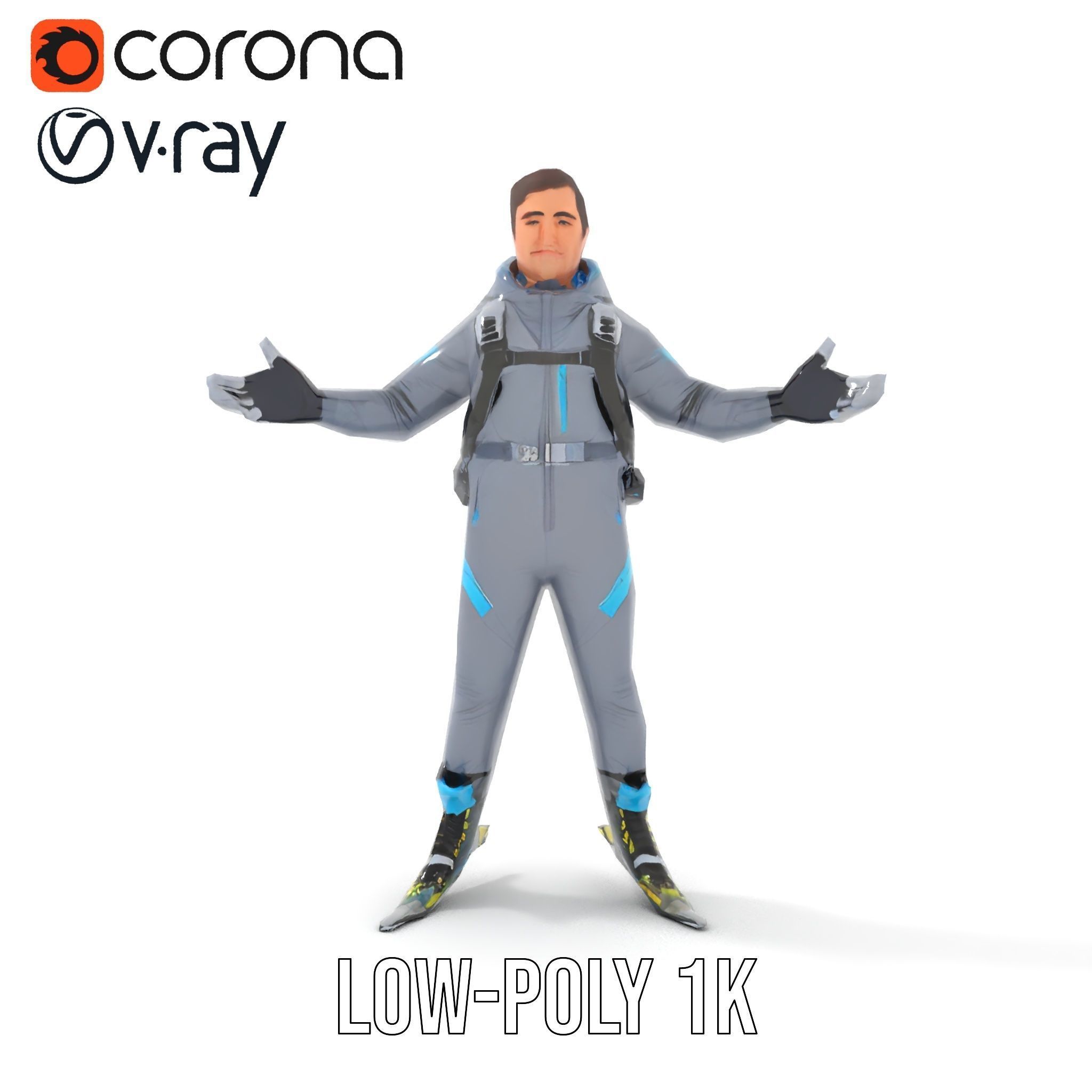 Skiing Adventurer Rigged and Animated D Character Model Low-poly 3D model_17