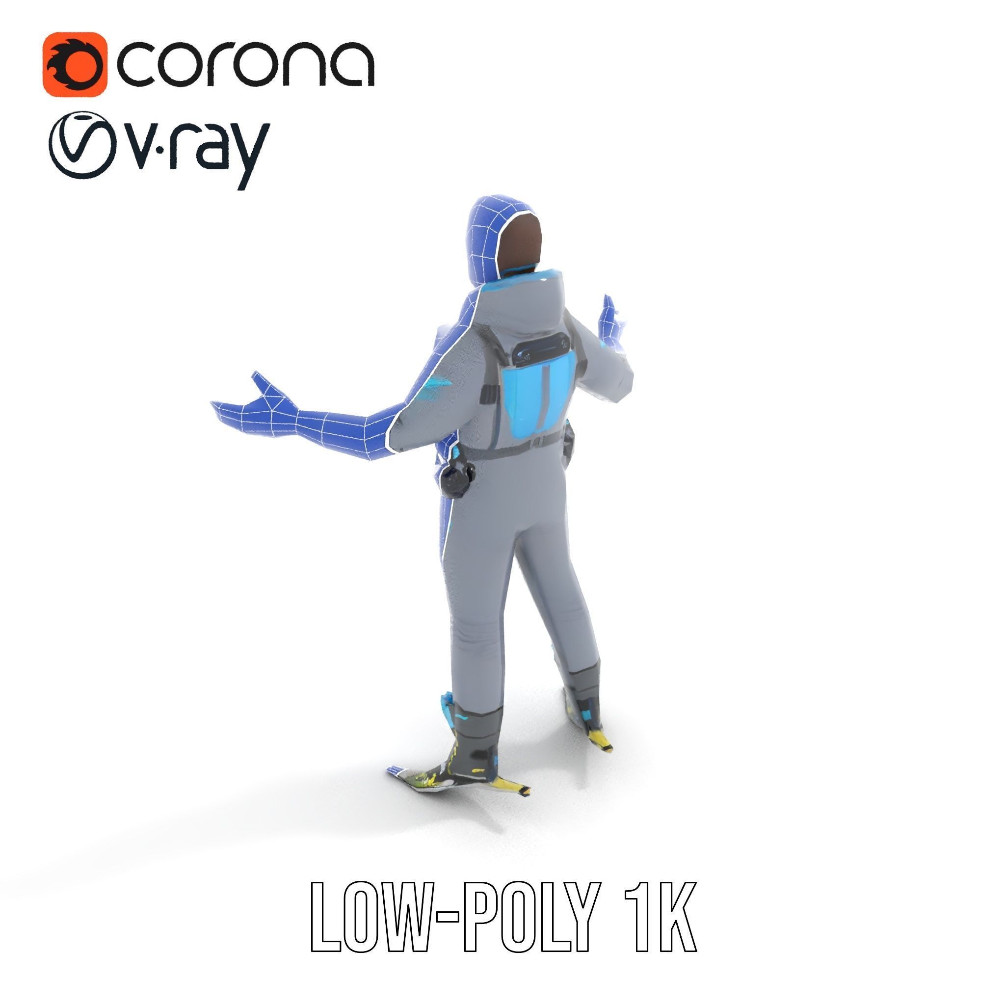 Skiing Adventurer Rigged and Animated D Character Model Low-poly 3D model_14