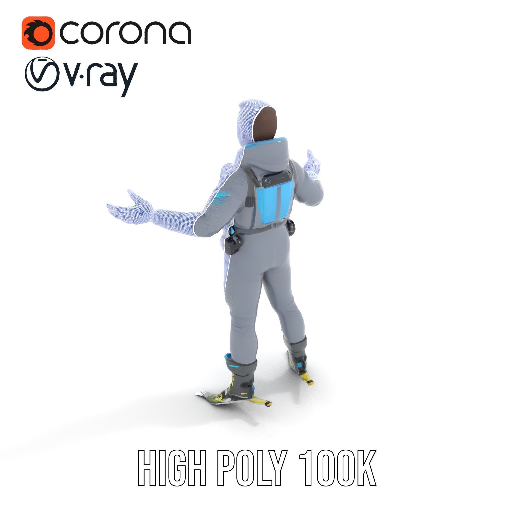 Skiing Adventurer Rigged and Animated D Character Model Low-poly 3D model_34