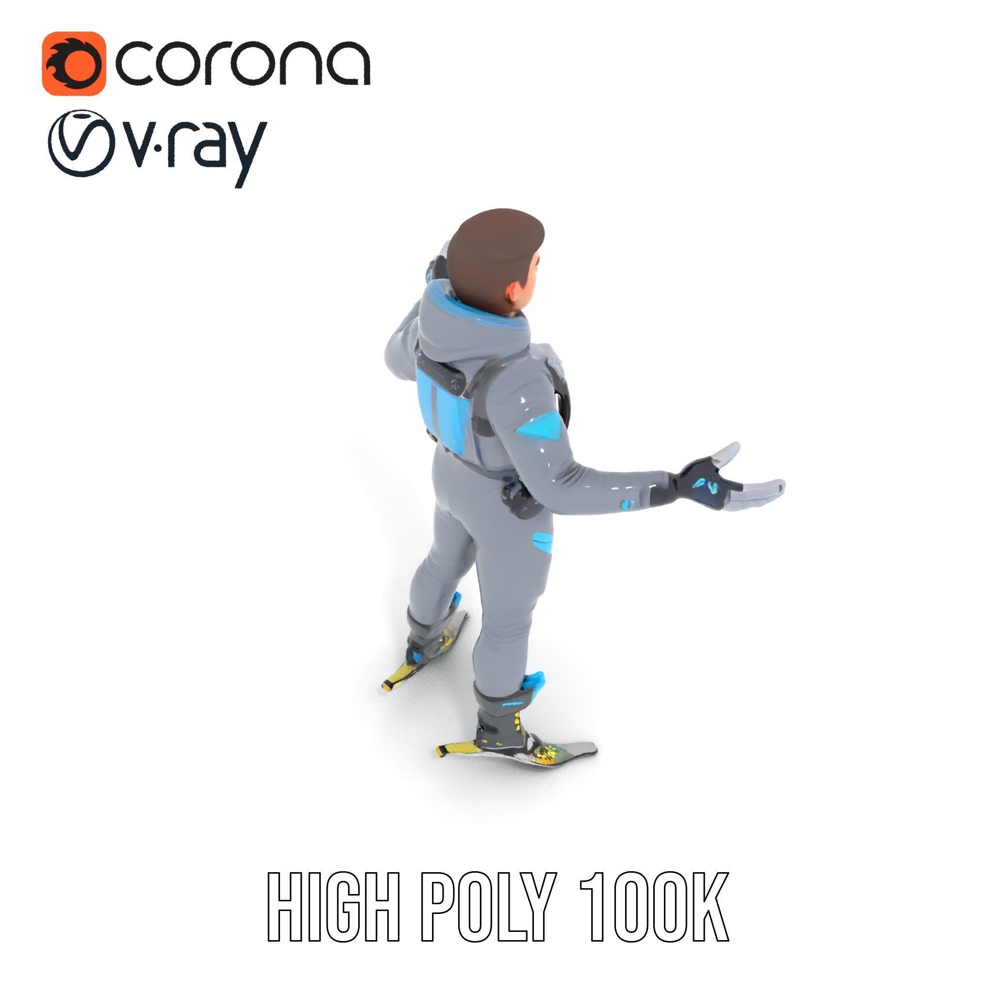 Skiing Adventurer Rigged and Animated D Character Model Low-poly 3D model_20