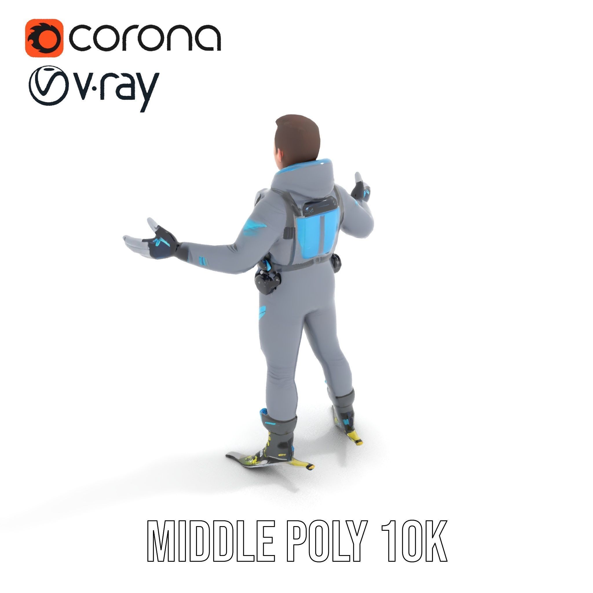 Skiing Adventurer Rigged and Animated D Character Model Low-poly 3D model_13