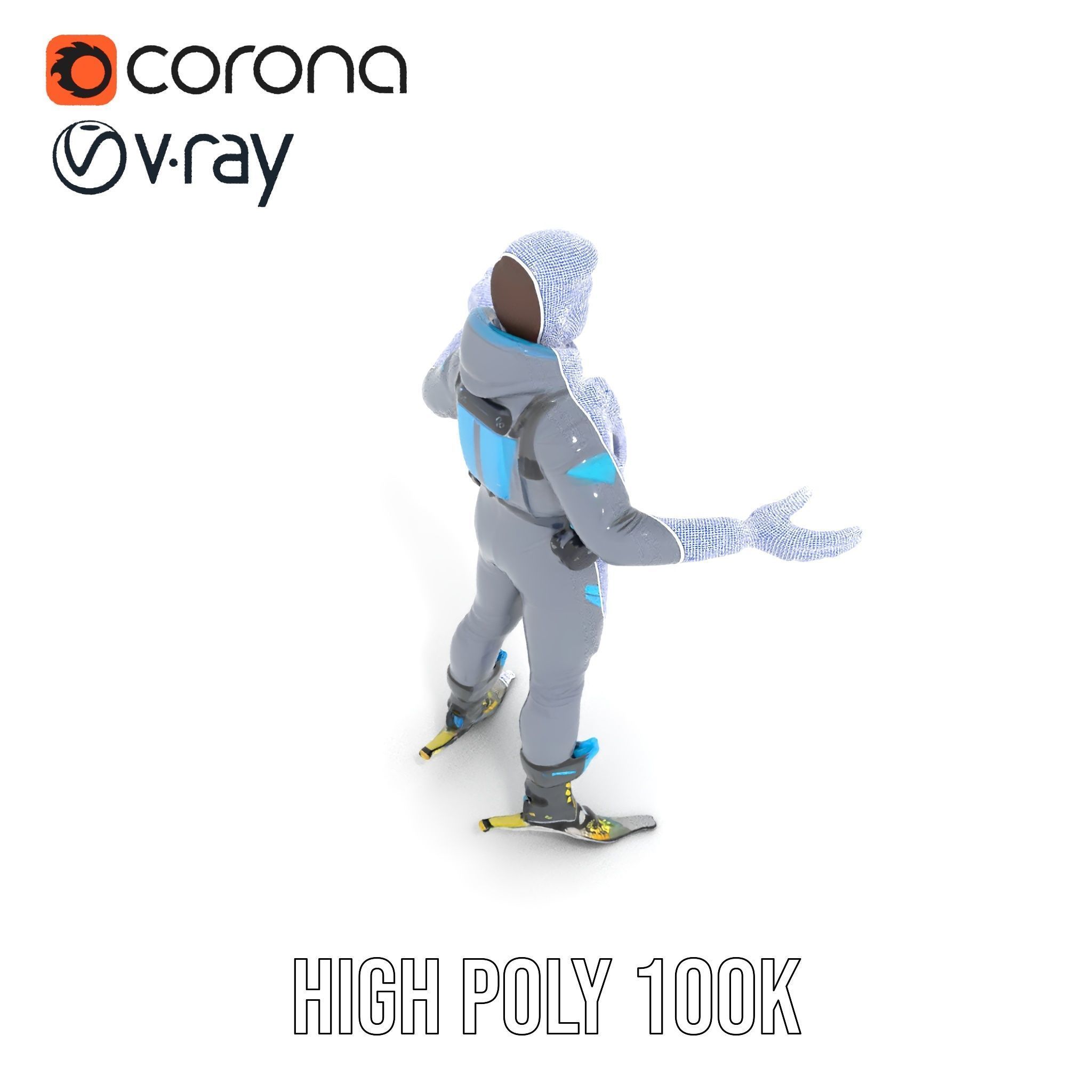 Skiing Adventurer Rigged and Animated D Character Model Low-poly 3D model_26
