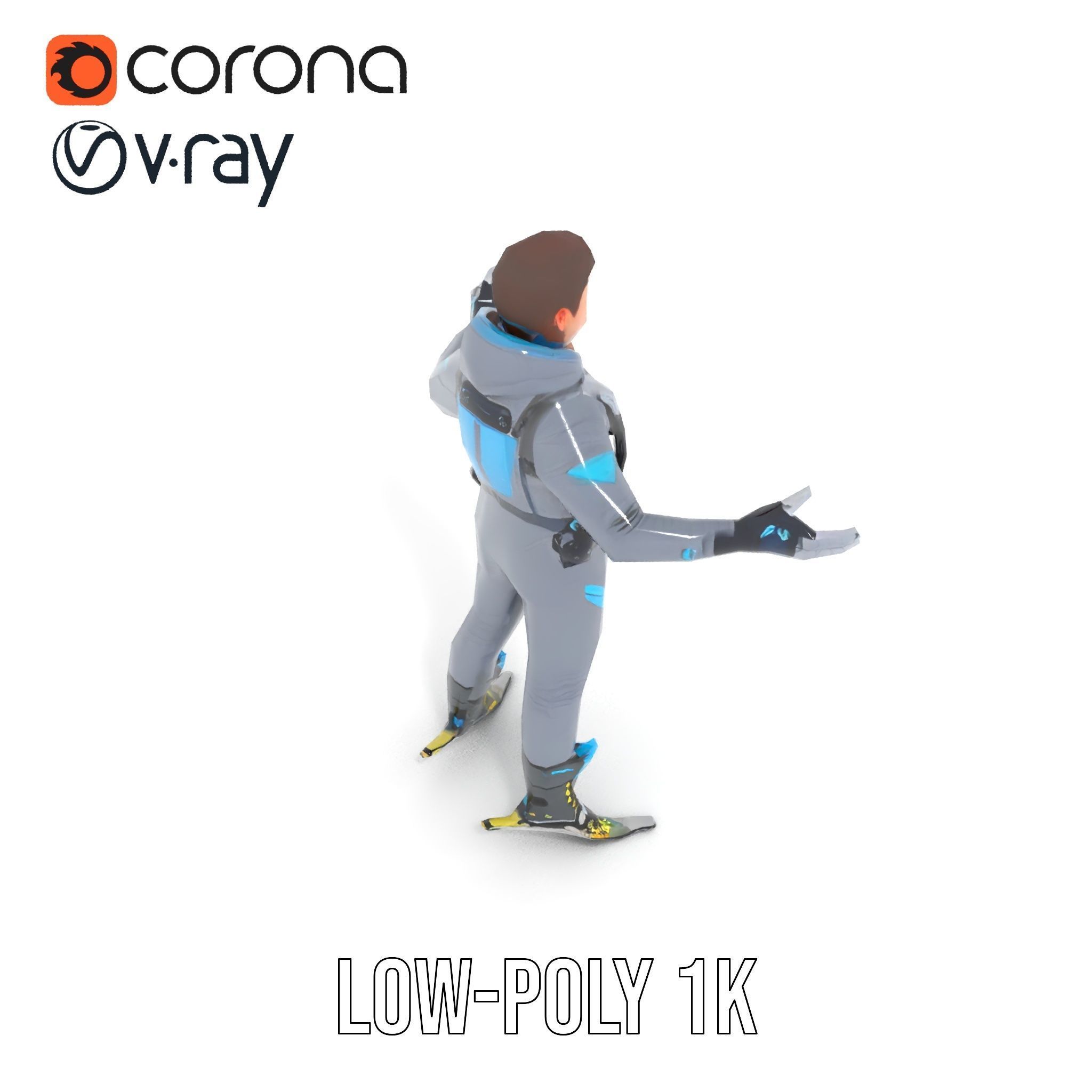 Skiing Adventurer Rigged and Animated D Character Model Low-poly 3D model_8