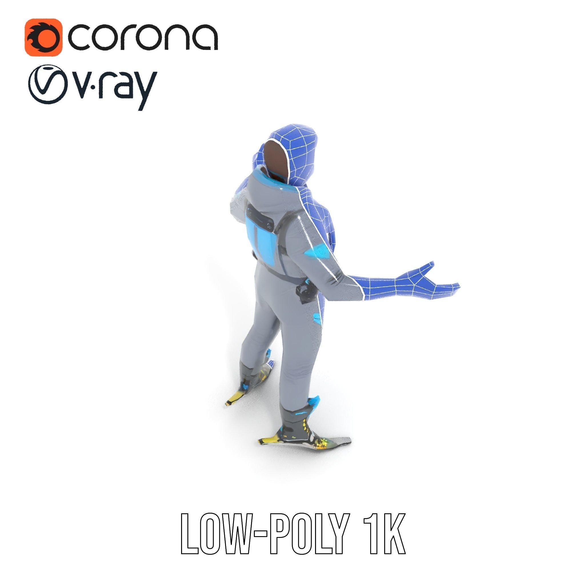 Skiing Adventurer Rigged and Animated D Character Model Low-poly 3D model_31