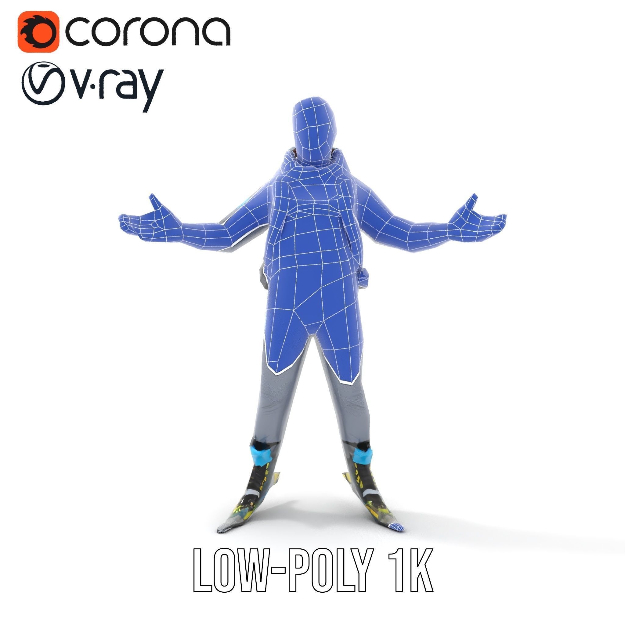 Skiing Adventurer Rigged and Animated D Character Model Low-poly 3D model_25