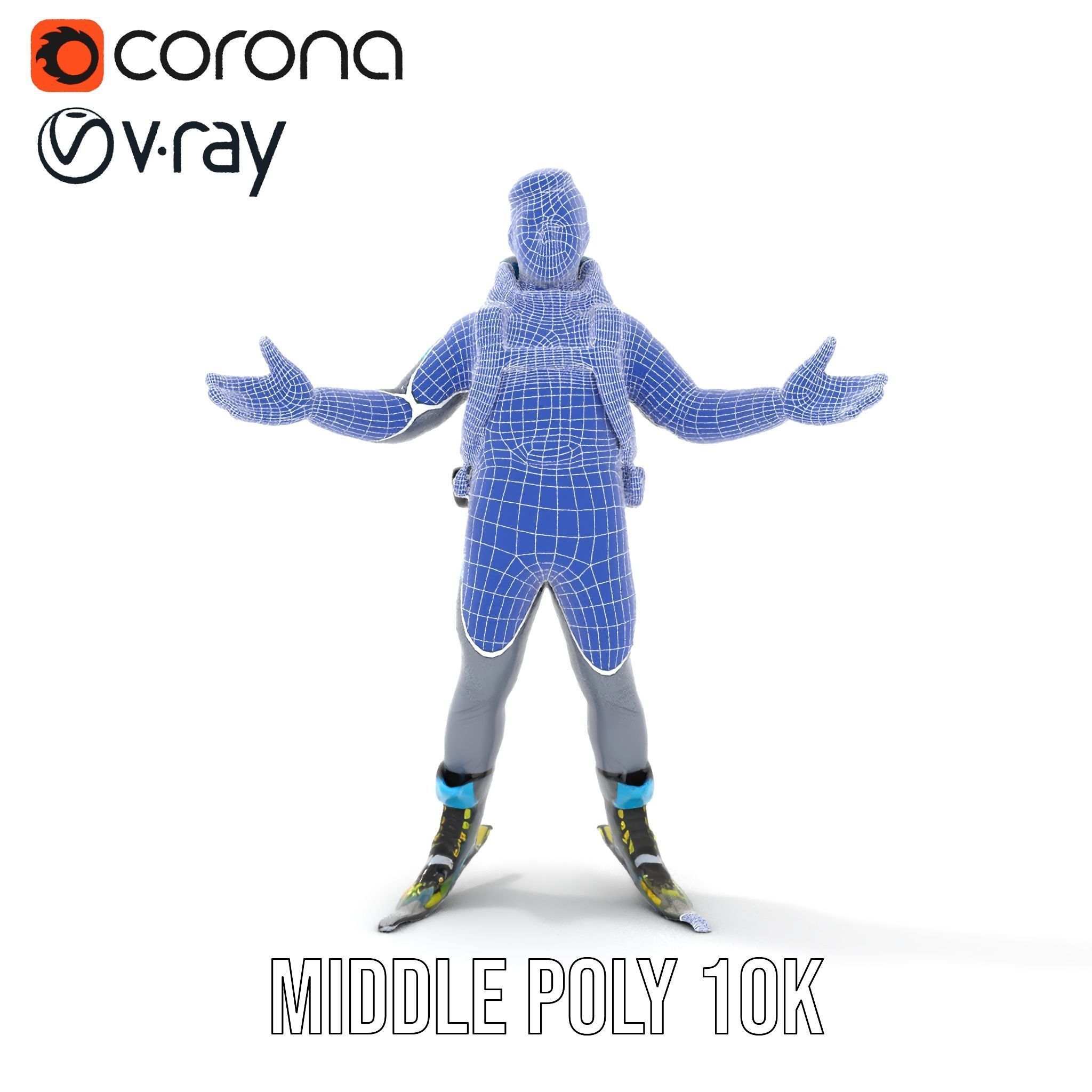 Skiing Adventurer Rigged and Animated D Character Model Low-poly 3D model_30