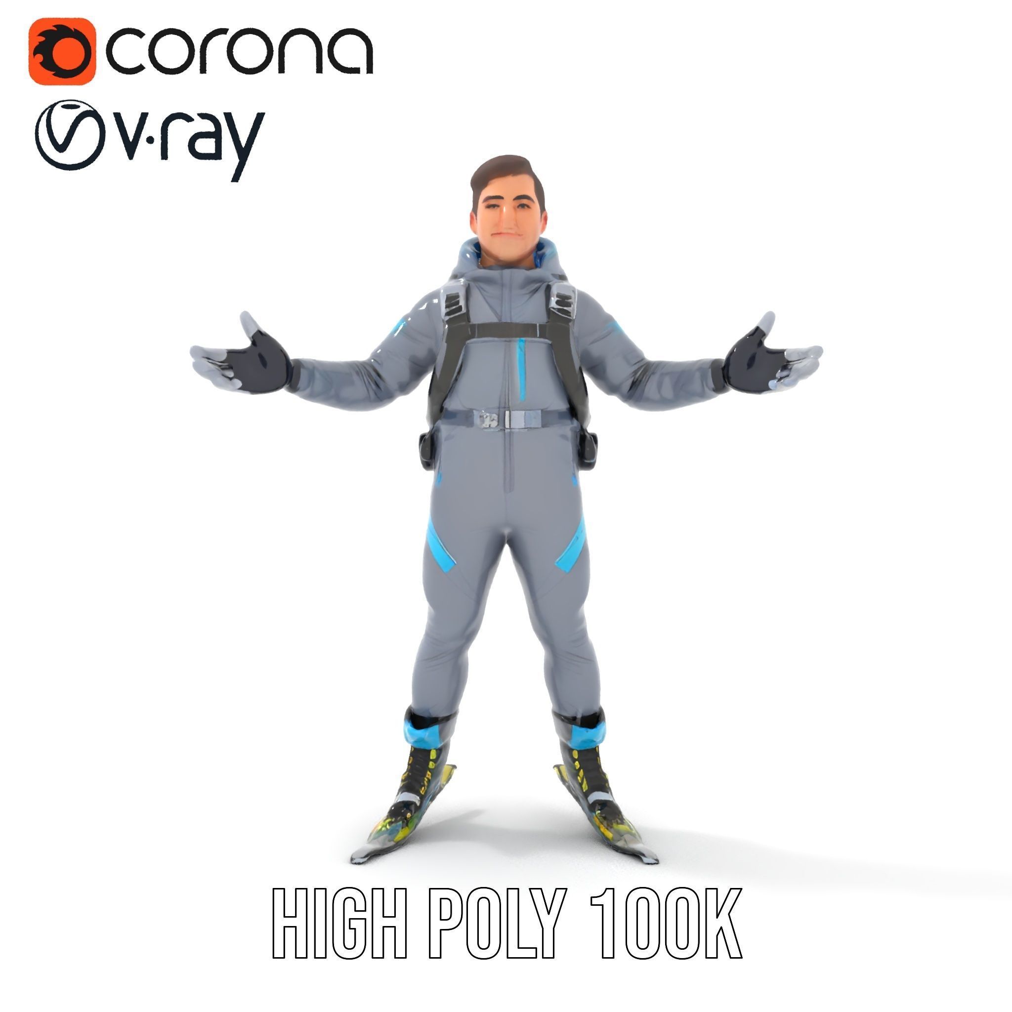 Skiing Adventurer Rigged and Animated D Character Model Low-poly 3D model_23
