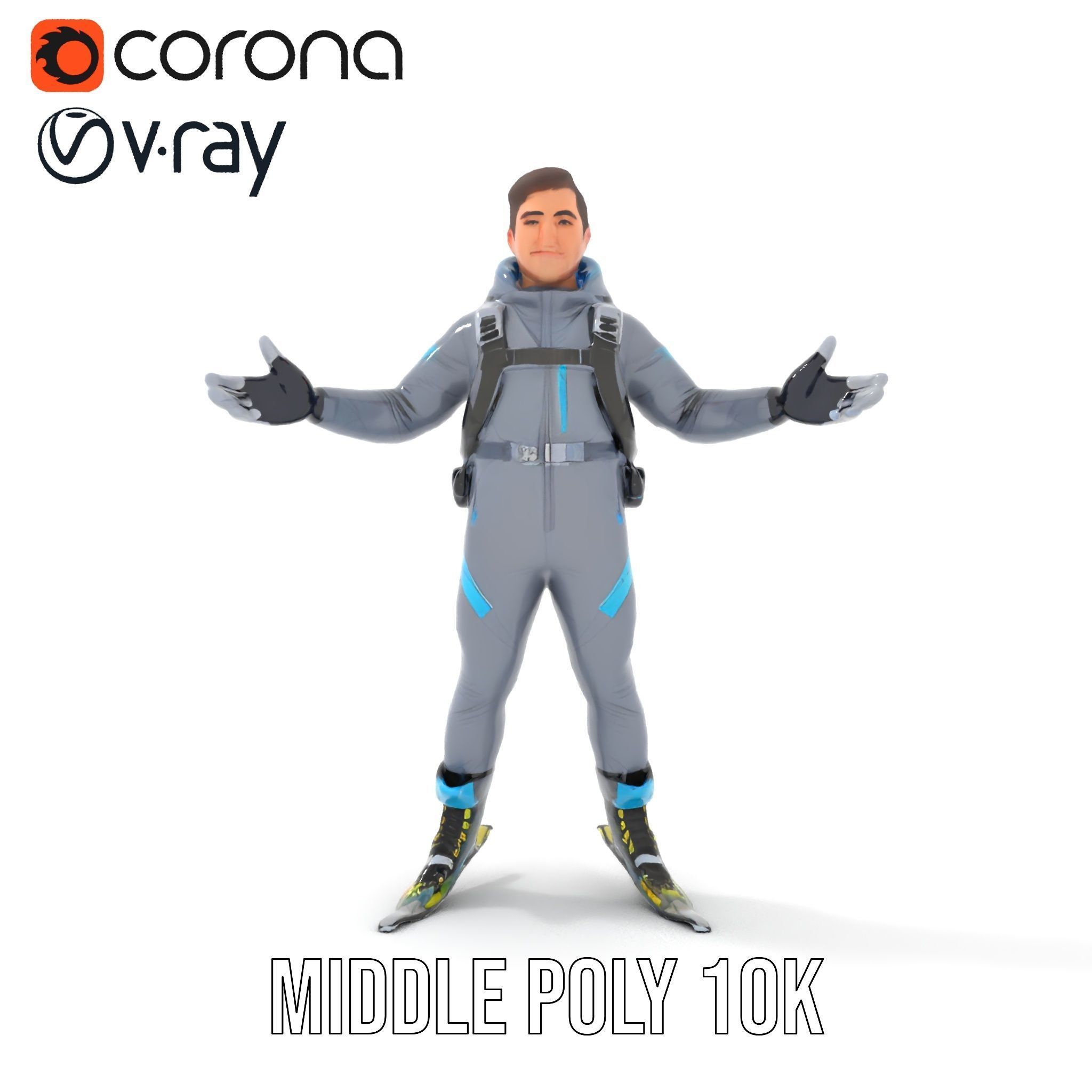 Skiing Adventurer Rigged and Animated D Character Model Low-poly 3D model_21