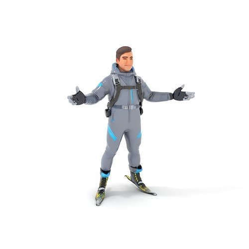 Skiing Adventurer Rigged and Animated D Character Model Low-poly 3D model