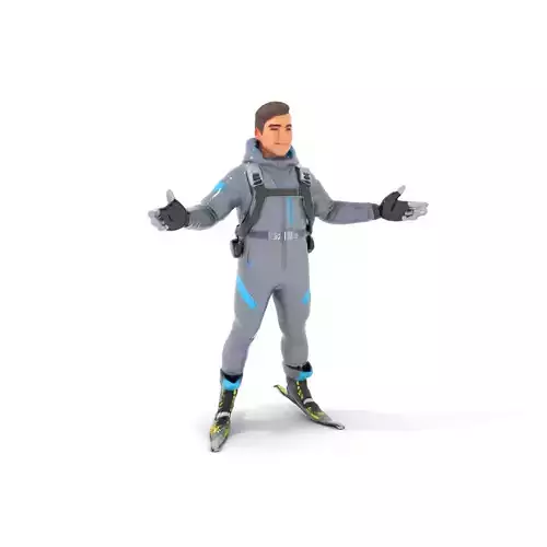 Skiing Adventurer Rigged and Animated D Character Model