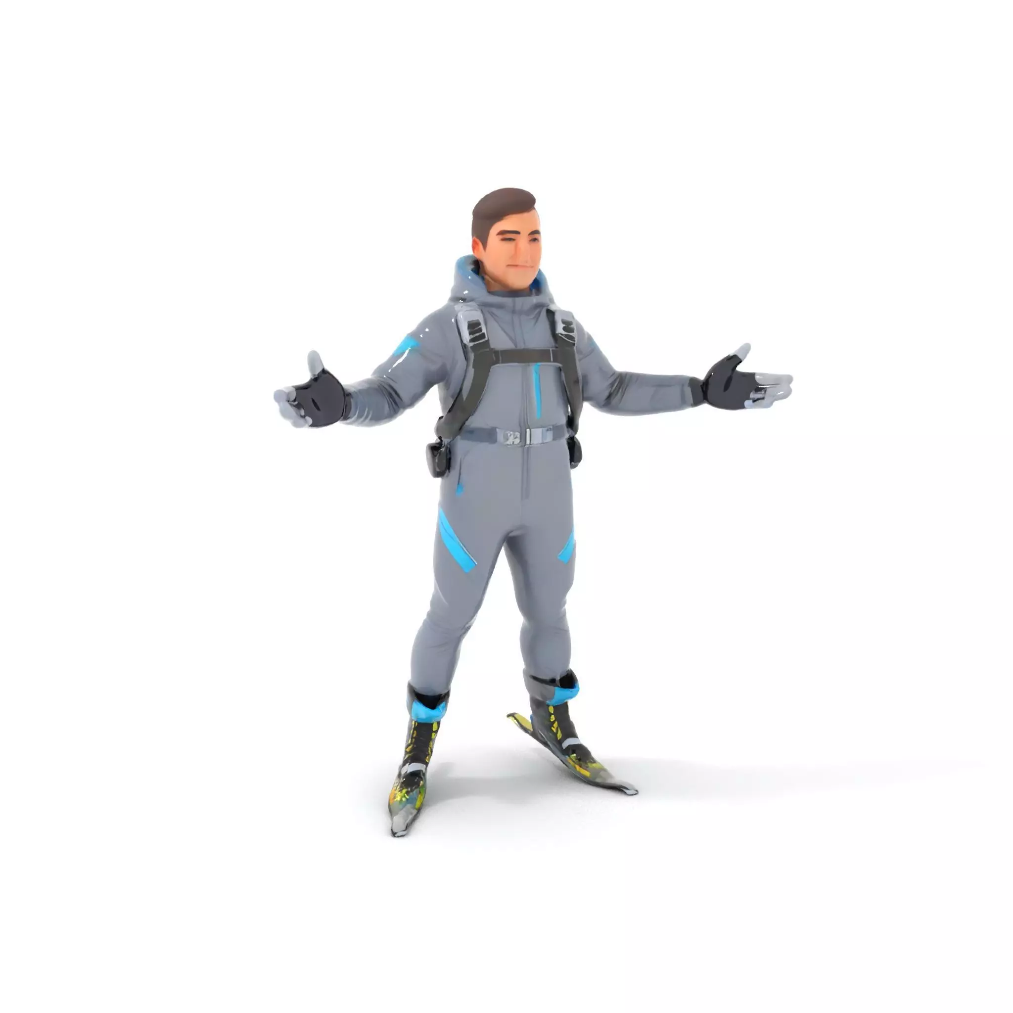 Skiing Adventurer Rigged and Animated D Character Model Low-poly 3D model_0