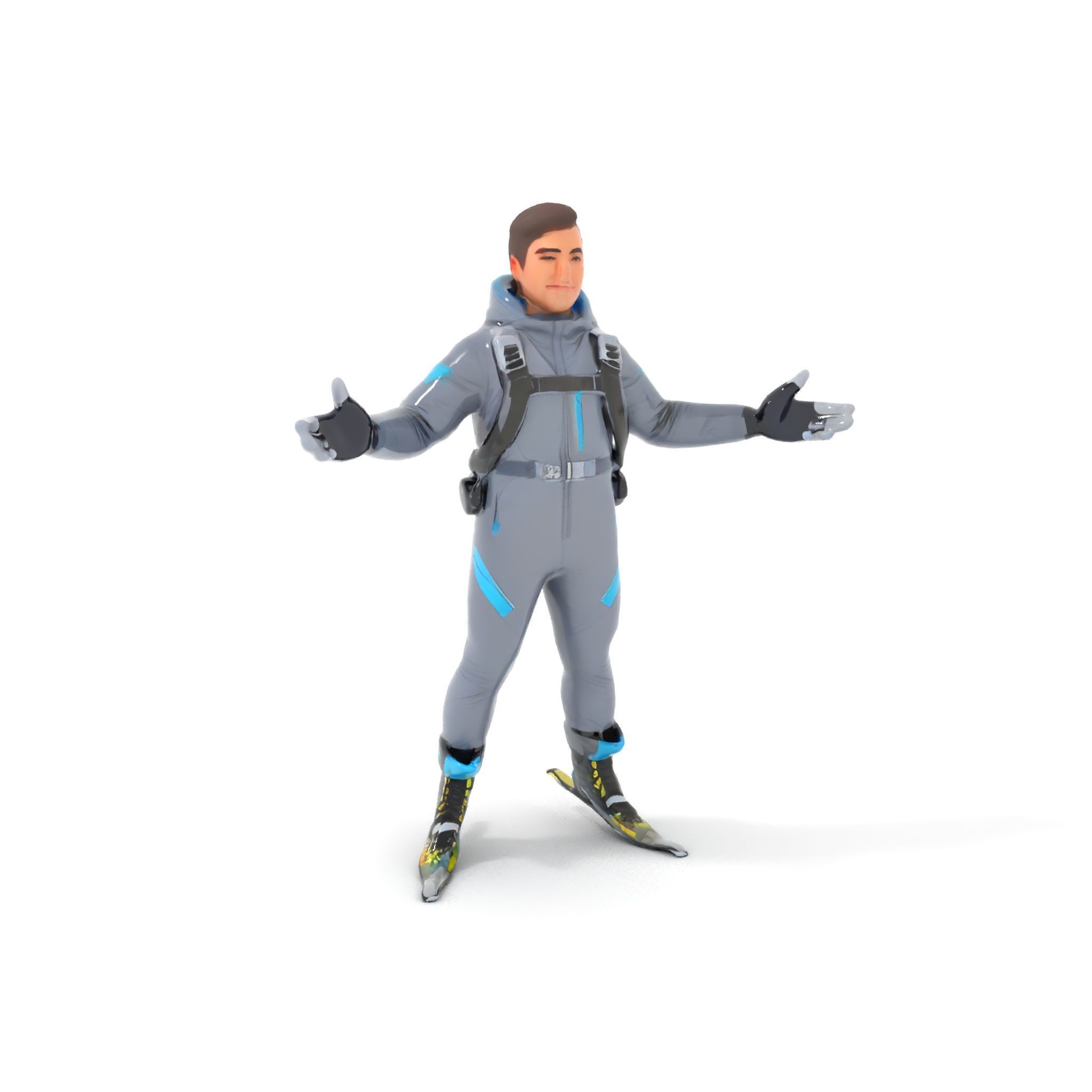 Skiing Adventurer Rigged and Animated D Character Model Low-poly 3D model_10