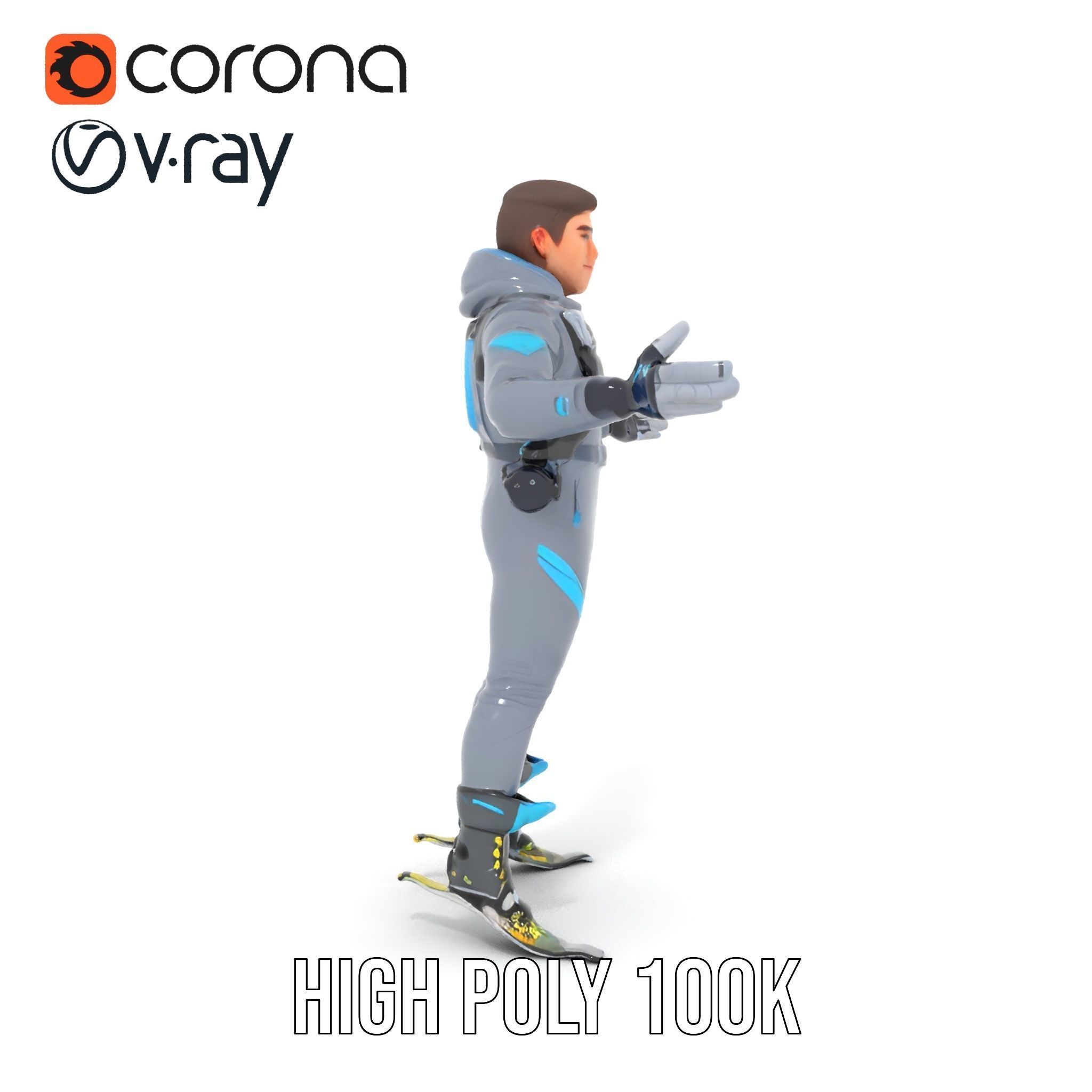 Skiing Adventurer Rigged and Animated D Character Model Low-poly 3D model_29