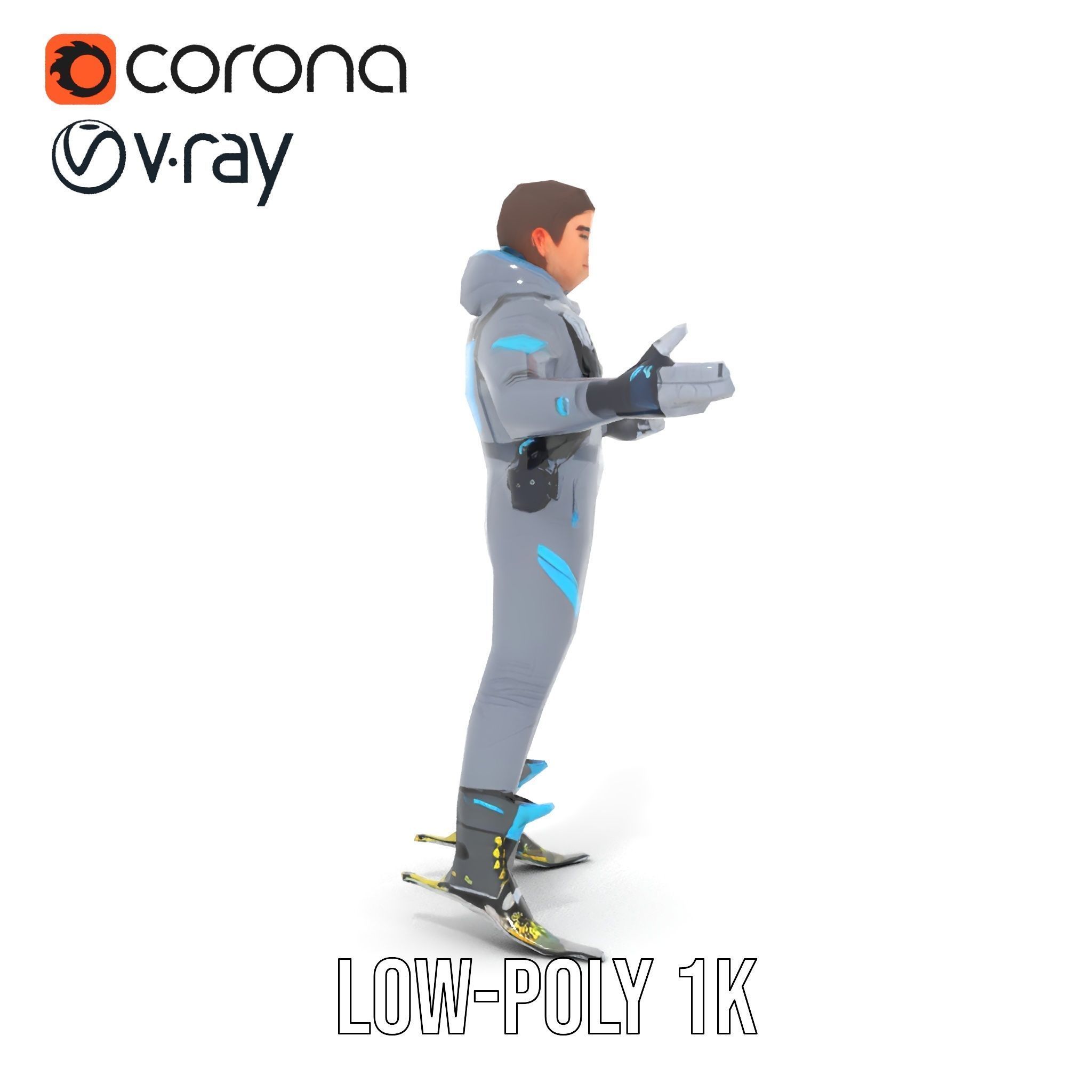 Skiing Adventurer Rigged and Animated D Character Model Low-poly 3D model_22