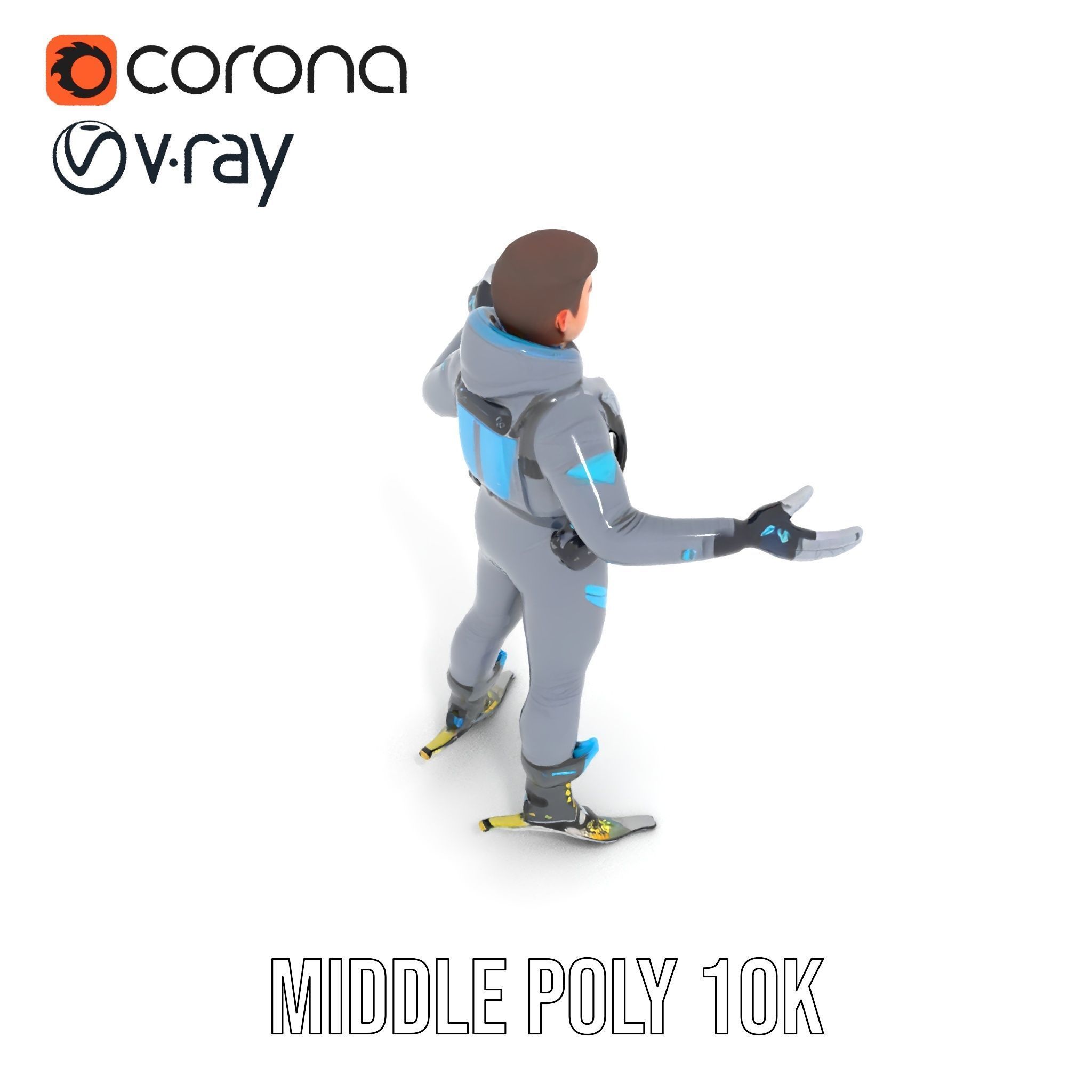 Skiing Adventurer Rigged and Animated D Character Model Low-poly 3D model_24