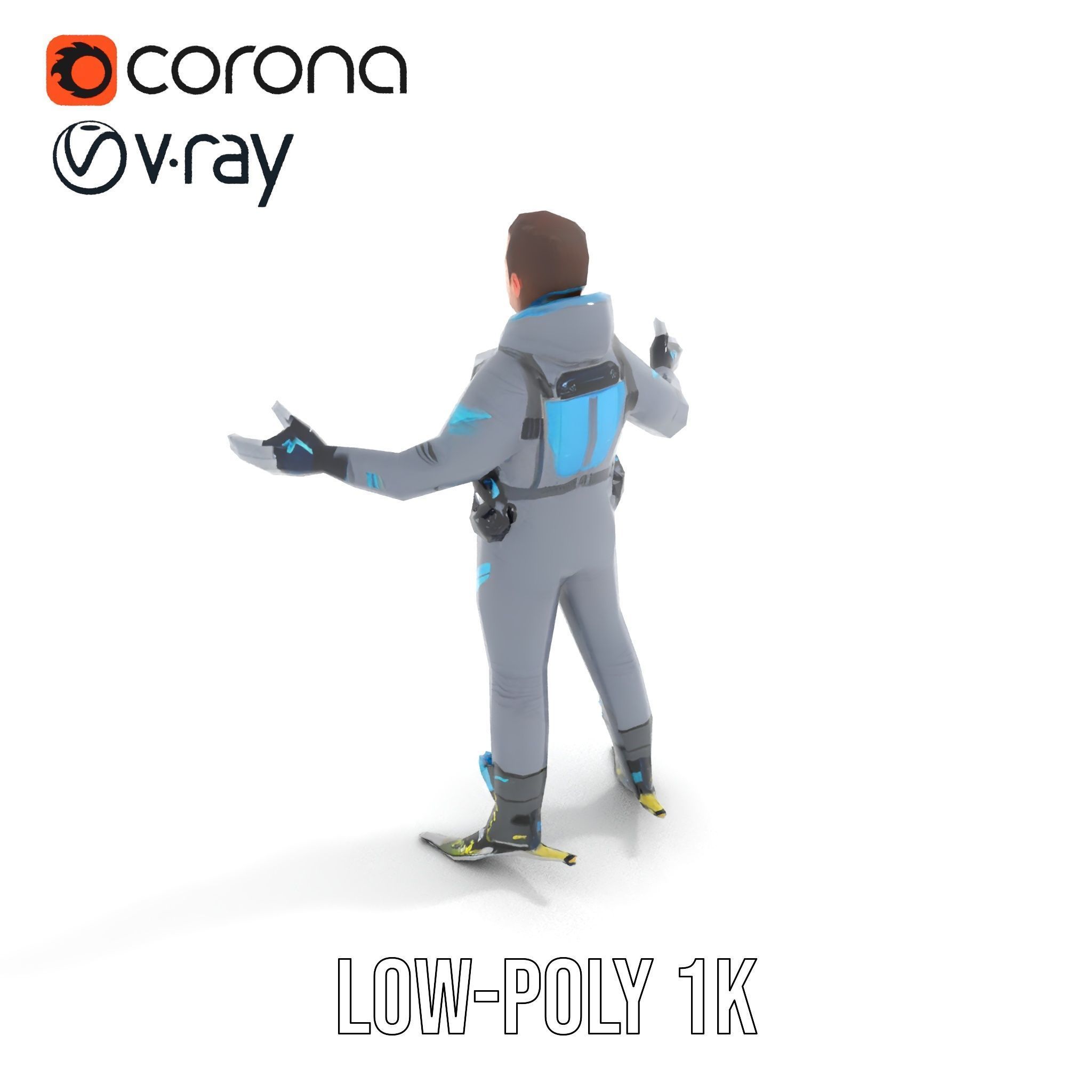 Skiing Adventurer Rigged and Animated D Character Model Low-poly 3D model_7
